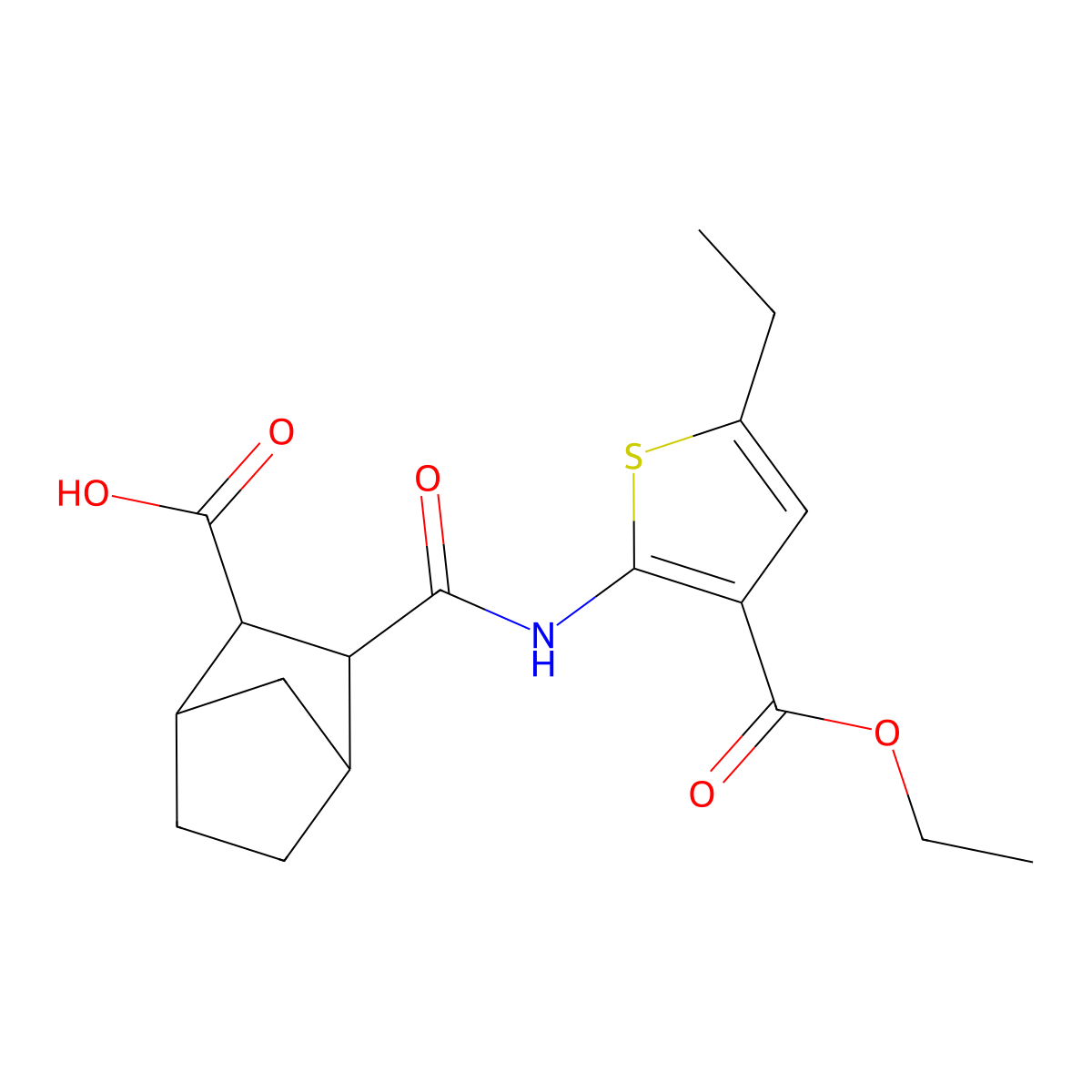 3-{[3-(Ethoxycarbonyl)-5-ethylthiophen-2-yl]carbamoyl}bicyclo[2.2.1]heptane-2-carboxylic acid molecular structure, CAS 1005111-13-6