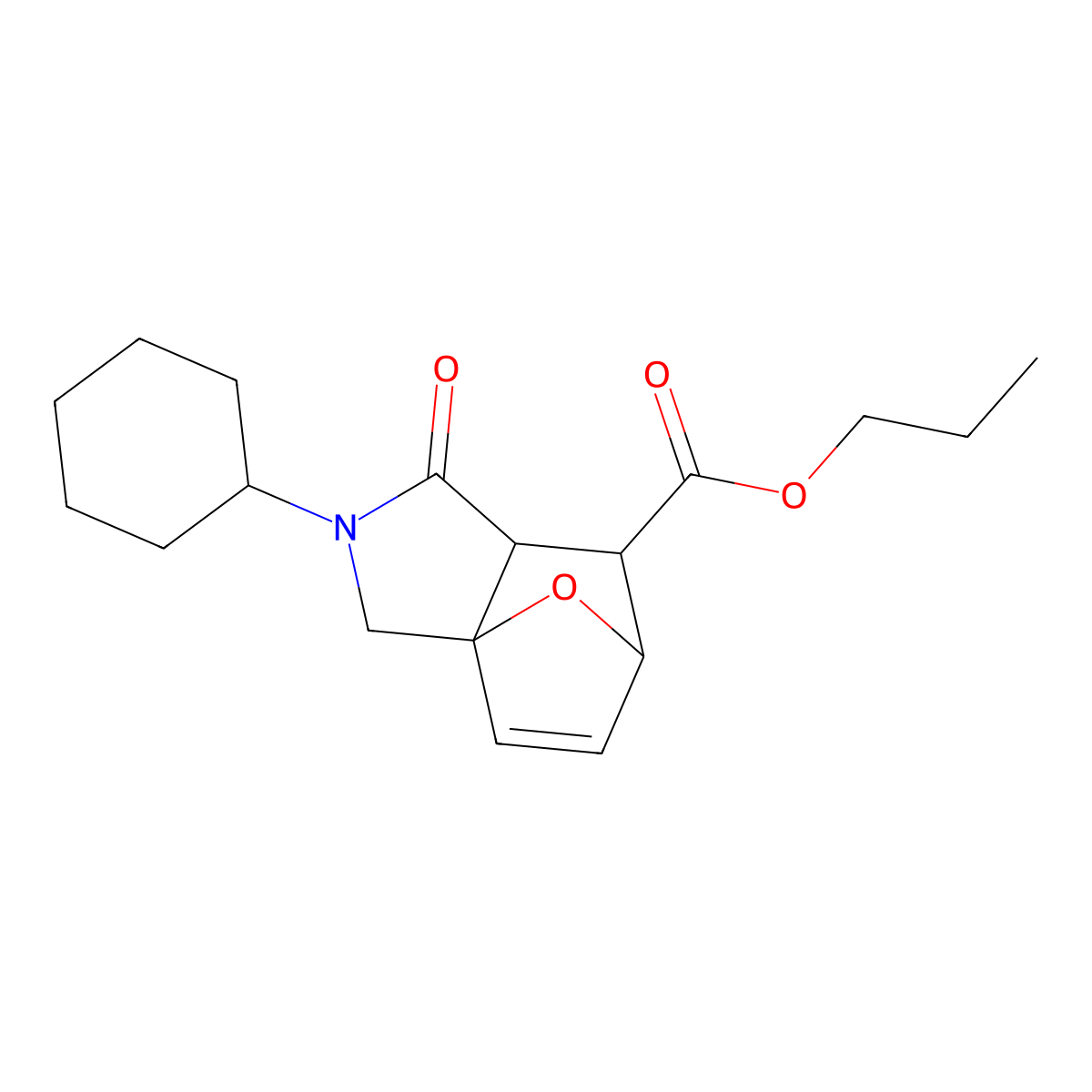 Propyl 2-cyclohexyl-1-oxo-1,2,3,6,7,7a-hexahydro-3a,6-epoxyisoindole-7-carboxylate molecular structure, CAS 1005112-14-0