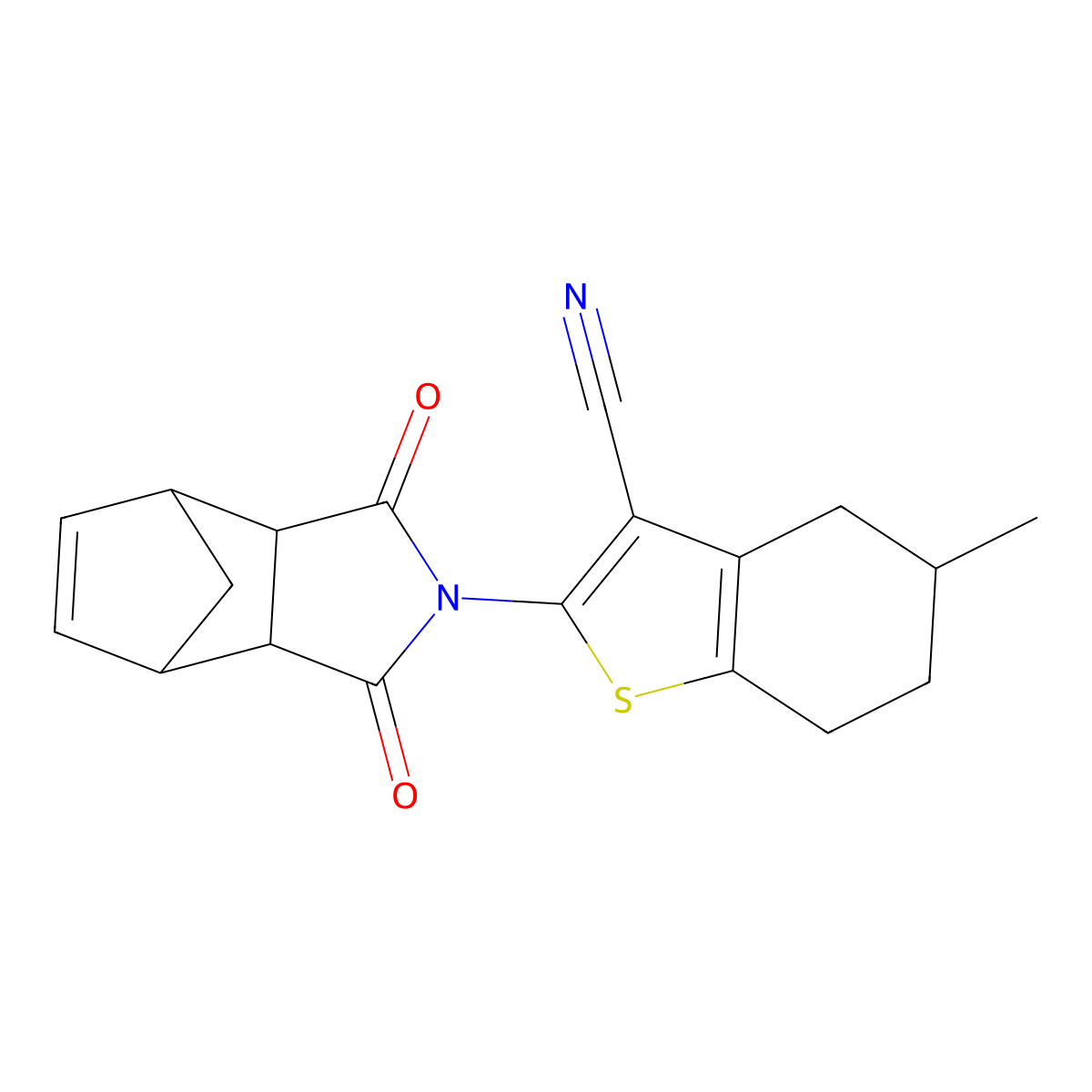 2-(1,3-dioxo-3a,4,7,7a-tetrahydro-1H-4,7-methanoisoindol-2(3H)-yl)-5-methyl-4,5,6,7-tetrahydrobenzo[b]thiophene-3-carbonitrile molecular structure, CAS 1005112-22-0