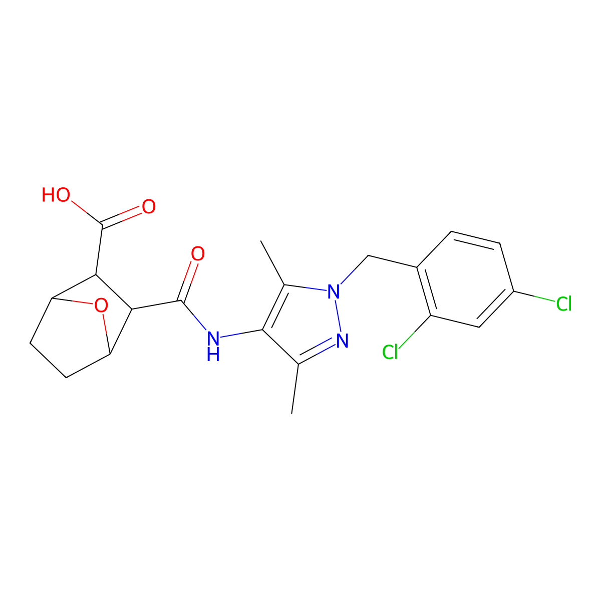 2-[[1-[(2,4-Dichlorophenyl)methyl]-3,5-dimethylpyrazol-4-yl]carbamoyl]-7-oxabicyclo[2.2.1]heptane-3-carboxylic acid molecular structure, CAS 1005112-40-2
