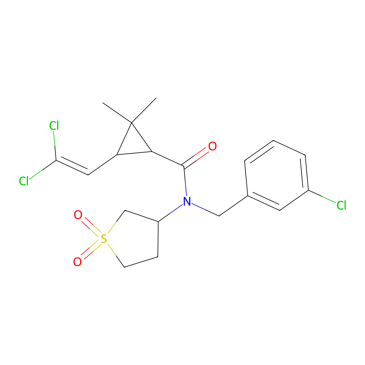 N-[(3-chlorophenyl)methyl]-3-(2,2-dichloroethenyl)-N-(1,1-dioxo-1lambda6-thiolan-3-yl)-2,2-dimethylcyclopropane-1-carboxamide molecular structure, CAS 1005115-78-5