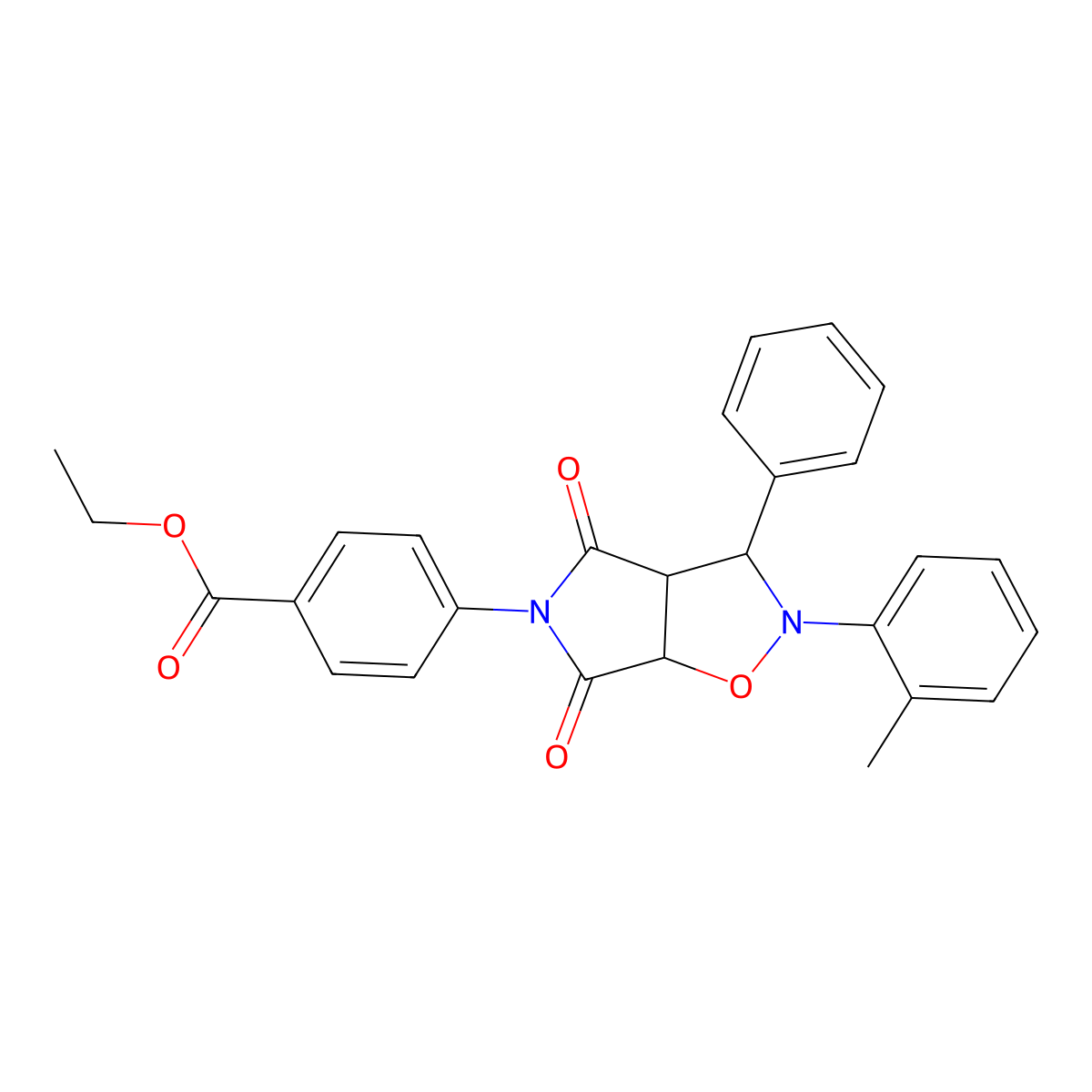 ethyl 4-[2-(2-methylphenyl)-4,6-dioxo-3-phenyl-3a,6a-dihydro-3H-pyrrolo[3,4-d][1,2]oxazol-5-yl]benzoate molecular structure, CAS 1005115-87-6