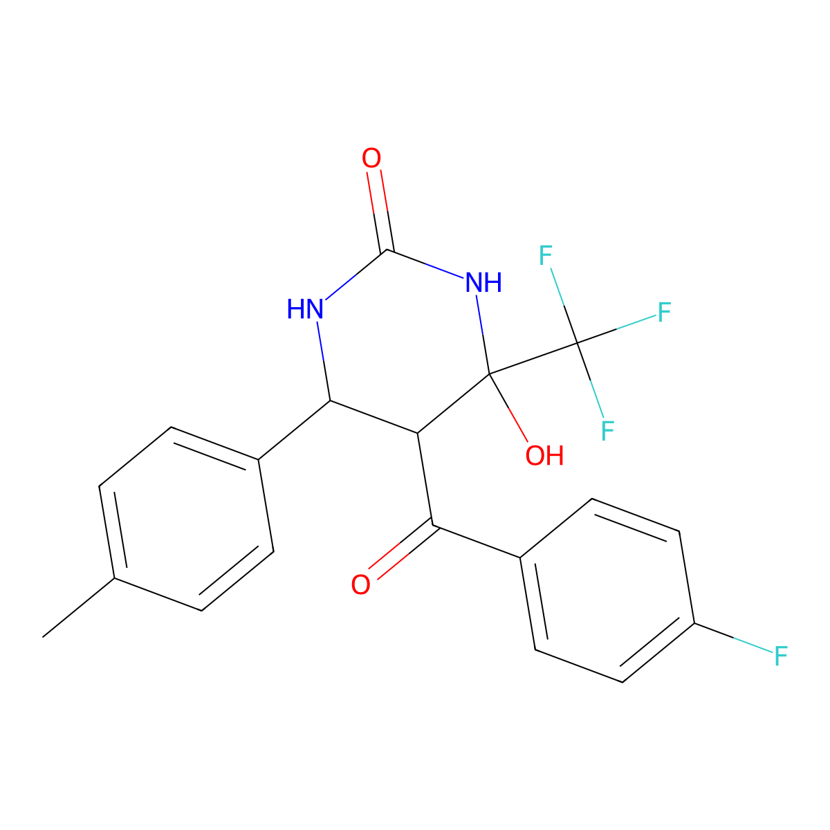 5-(4-Fluorobenzoyl)-4-hydroxy-6-(4-methylphenyl)-4-(trifluoromethyl)-1,3-diazinan-2-one molecular structure, CAS 1005115-96-7