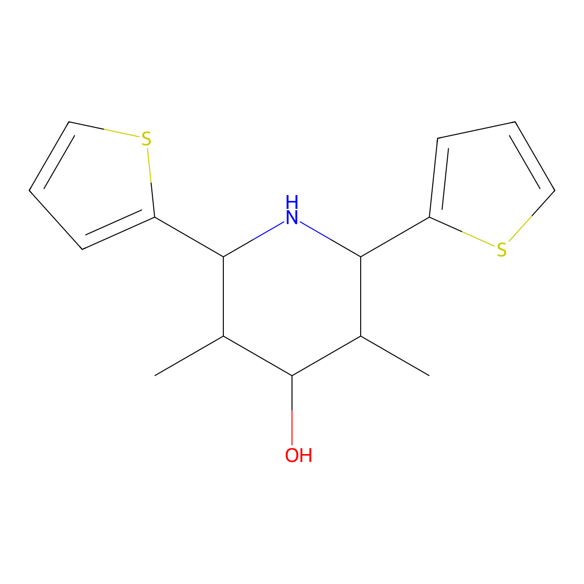 3,5-Dimethyl-2,6-di(2-thienyl)-4-piperidinol molecular structure, CAS 1005116-34-6