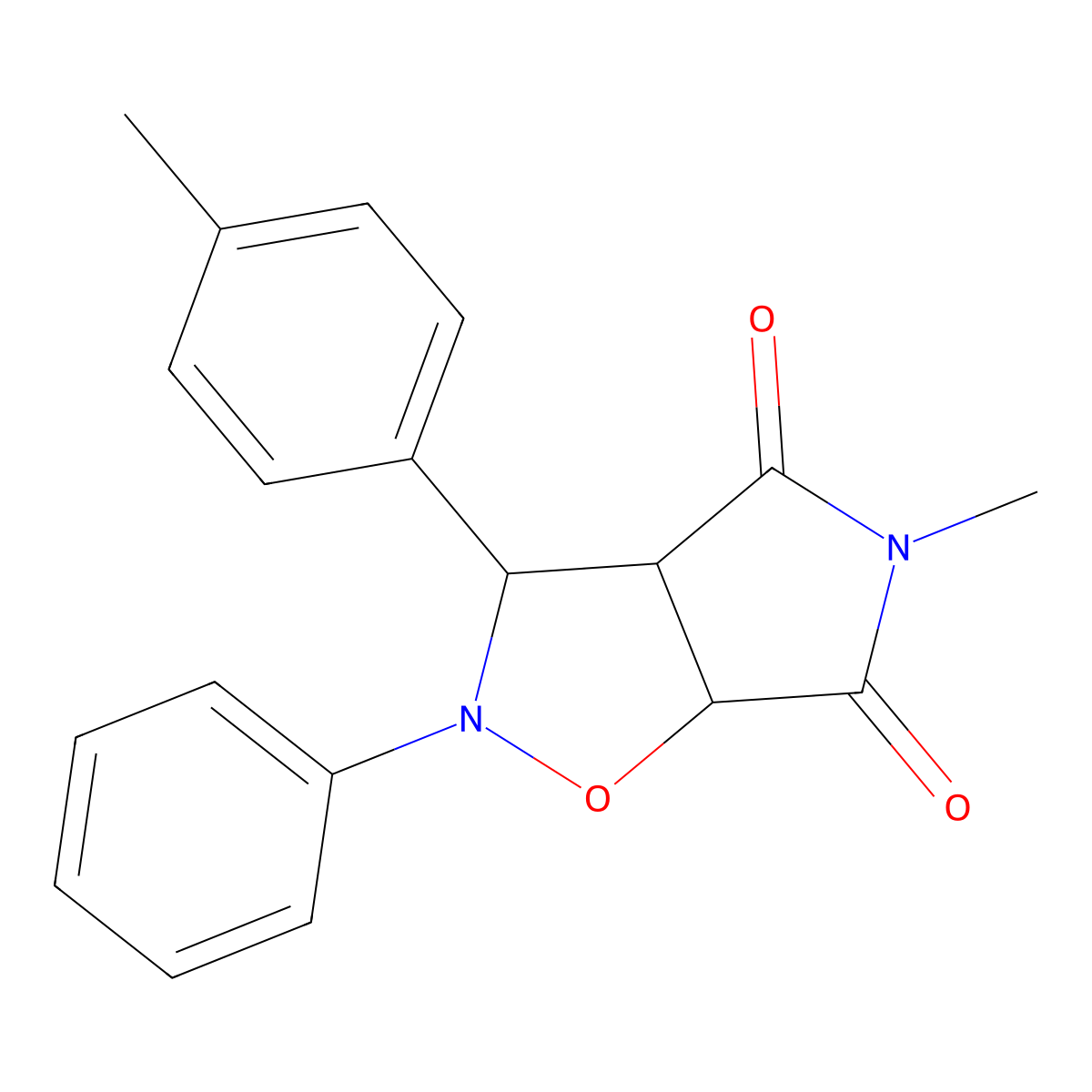 5-methyl-2-phenyl-3-(p-tolyl)dihydro-2H-pyrrolo[3,4-d]isoxazole-4,6(5H,6aH)-dione molecular structure, CAS 1005116-95-9
