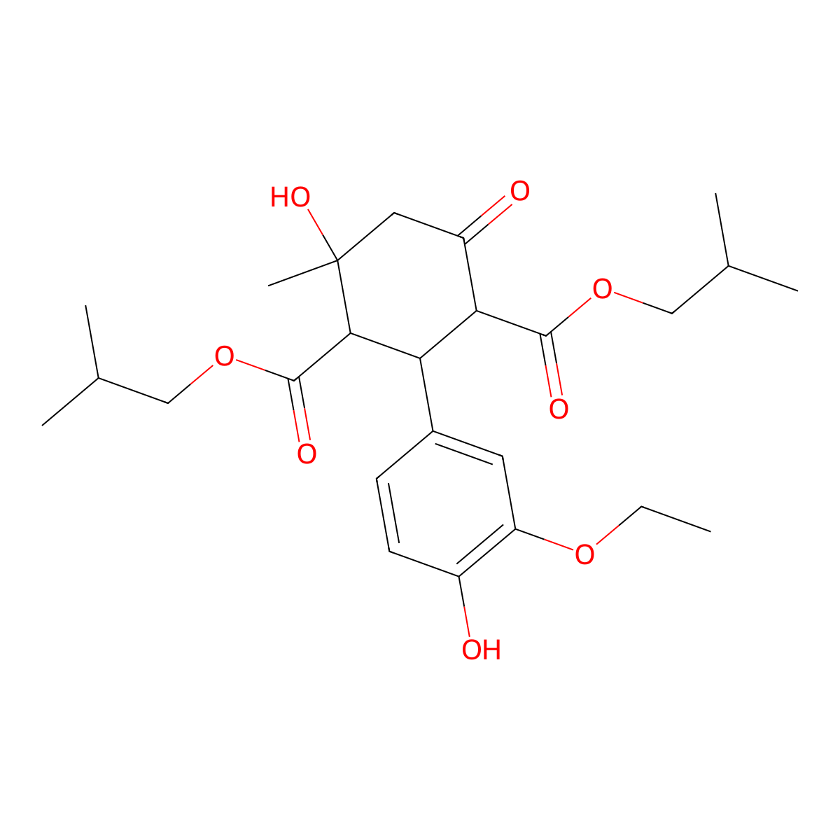 Bis(2-methylpropyl) 2-(3-ethoxy-4-hydroxyphenyl)-4-hydroxy-4-methyl-6-oxocyclohexane-1,3-dicarboxylate molecular structure, CAS 1005117-09-8