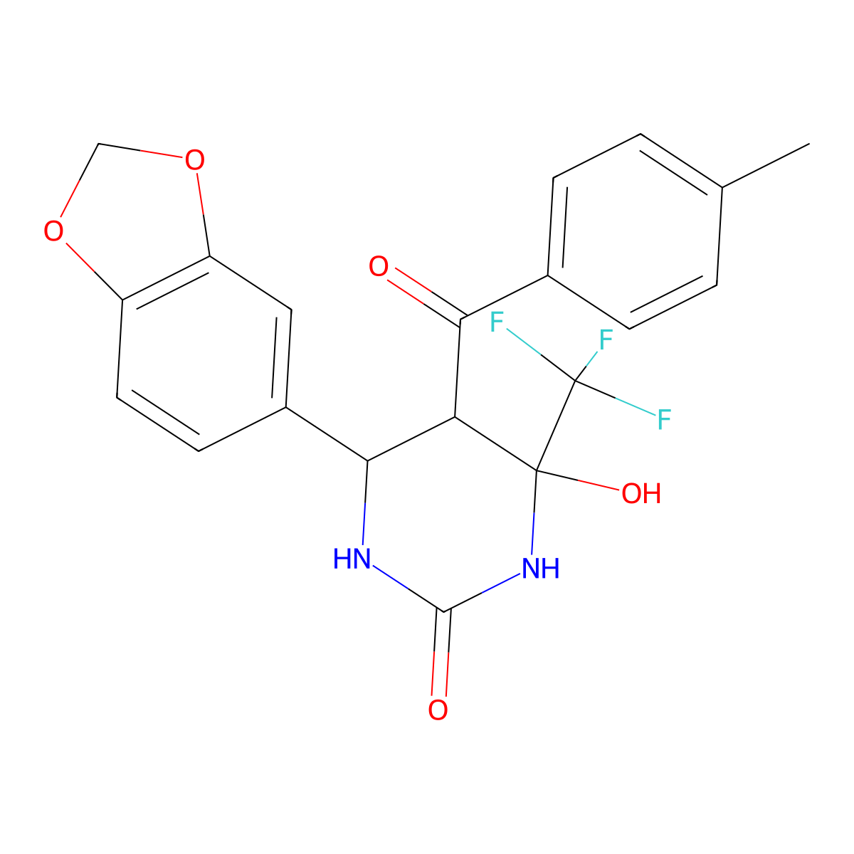 6-(1,3-benzodioxol-5-yl)-4-hydroxy-5-(4-methylbenzoyl)-4-(trifluoromethyl)tetrahydro-2(1H)-pyrimidinone molecular structure, CAS 1005117-26-9
