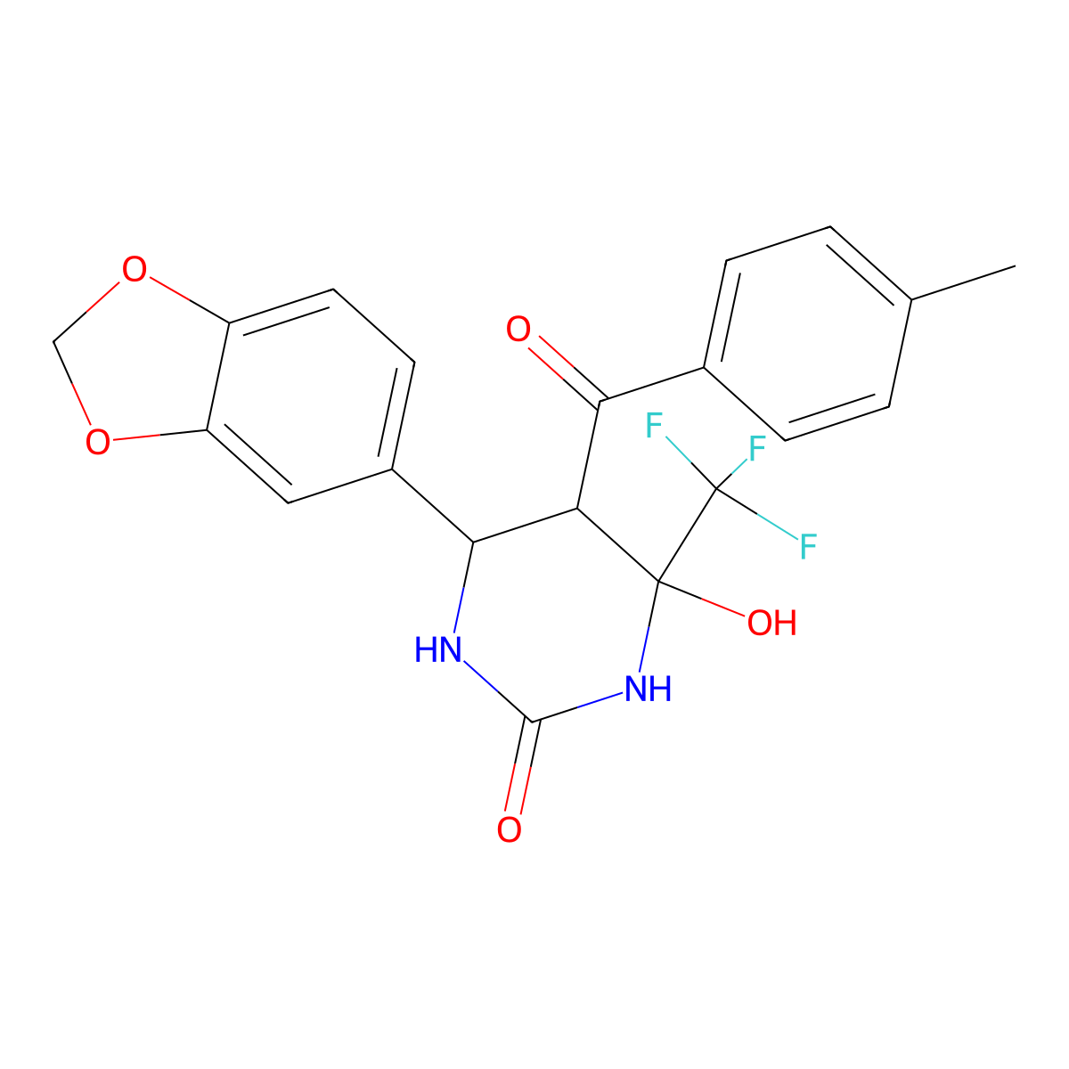6-(1,3-benzodioxol-5-yl)-4-hydroxy-5-(4-methylbenzoyl)-4-(trifluoromethyl)tetrahydro-2(1H)-pyrimidinone molecular structure, CAS 1005117-26-9