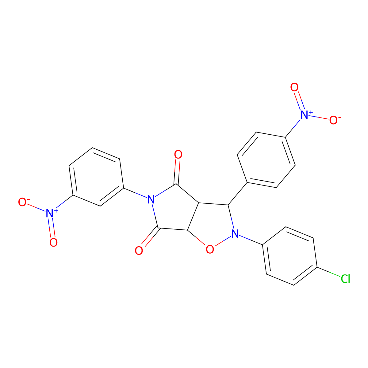 2-(4-chlorophenyl)-5-(3-nitrophenyl)-3-(4-nitrophenyl)dihydro-2H-pyrrolo[3,4-d]isoxazole-4,6(5H,6aH)-dione molecular structure, CAS 1005117-60-1