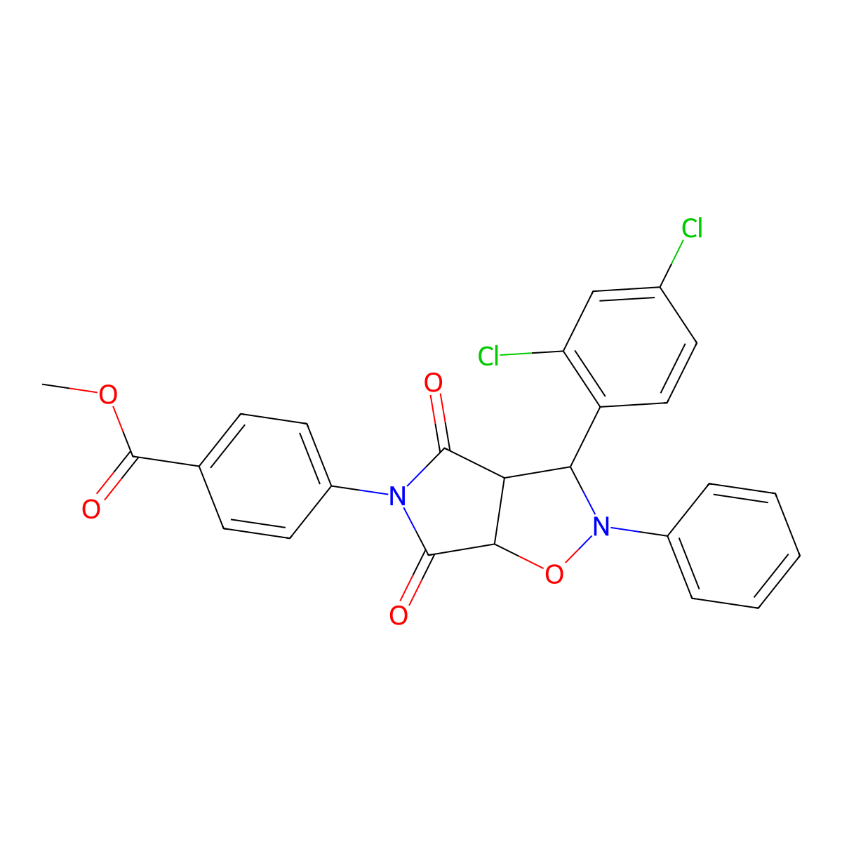 methyl 4-(3-(2,4-dichlorophenyl)-4,6-dioxo-2-phenyltetrahydro-2H-pyrrolo[3,4-d]isoxazol-5(3H)-yl)benzoate molecular structure, CAS 1005117-99-6