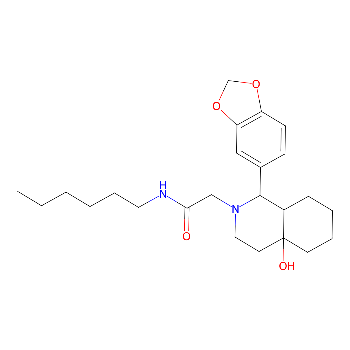 2-[1-(1,3-benzodioxol-5-yl)-4a-hydroxyoctahydroisoquinolin-2(1H)-yl]-N-hexylacetamide molecular structure, CAS 1005118-39-7