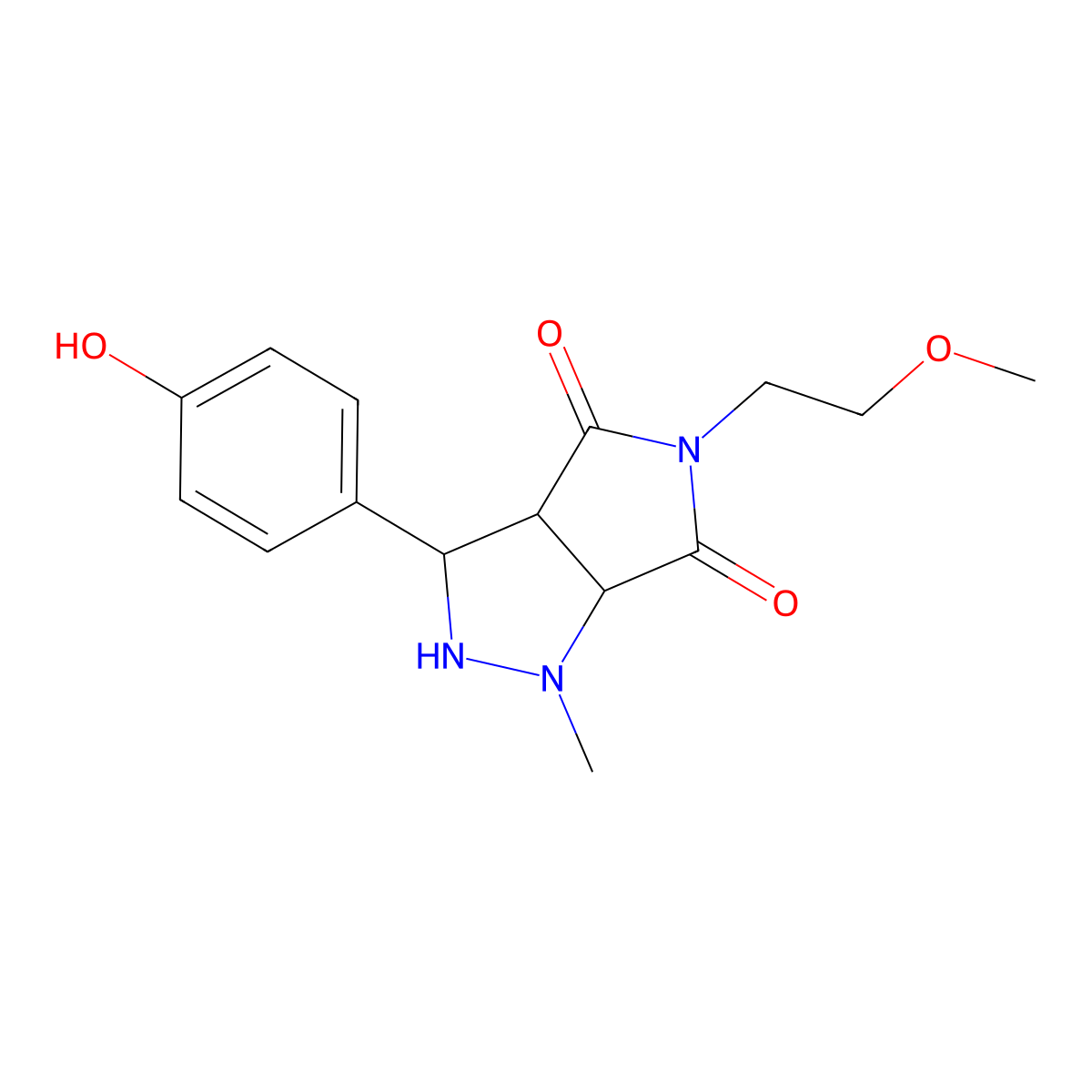 3-(4-hydroxyphenyl)-5-(2-methoxyethyl)-1-methyltetrahydropyrrolo[3,4-c]pyrazole-4,6(2H,5H)-dione molecular structure, CAS 1005118-43-3