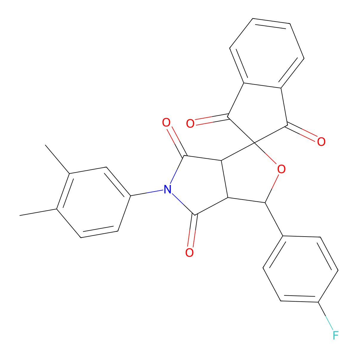 5-(3,4-dimethylphenyl)-3-(4-fluorophenyl)-3a,6a-dihydrospiro[furo[3,4-c]pyrrole-1,2'-indene]-1',3',4,6(3H,5H)-tetrone molecular structure, CAS 1005119-17-4