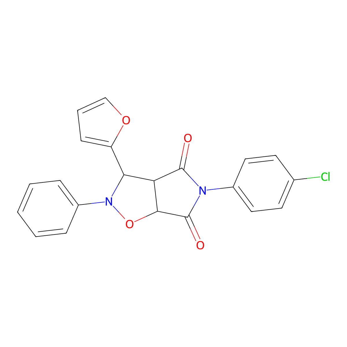 5-(4-chlorophenyl)-3-(furan-2-yl)-2-phenyldihydro-2H-pyrrolo[3,4-d]isoxazole-4,6(5H,6aH)-dione molecular structure, CAS 1005122-15-5