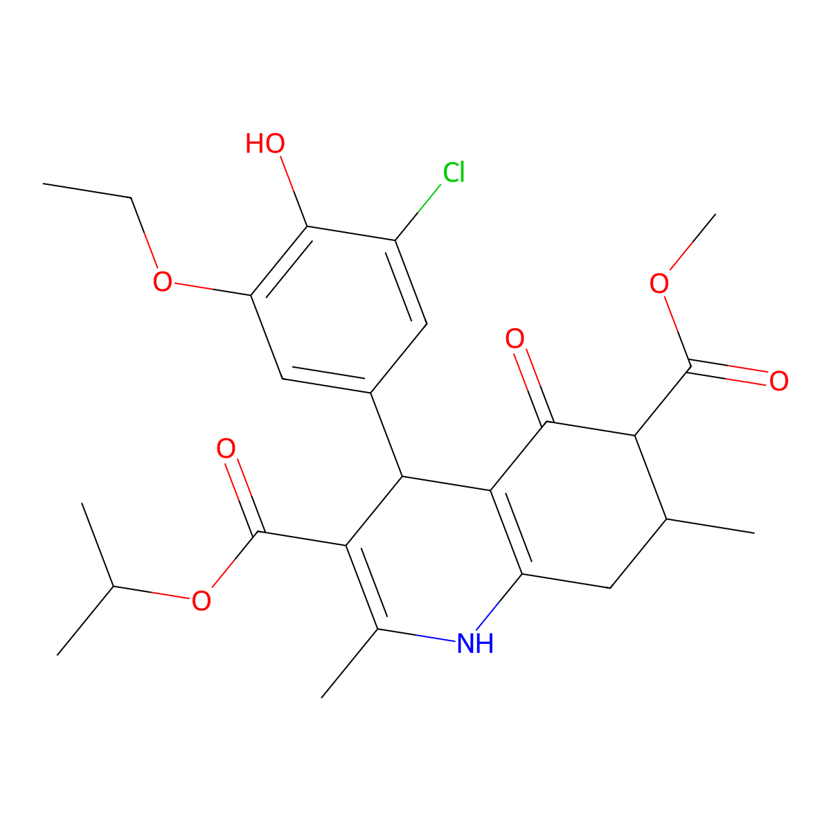 3-Isopropyl 6-methyl 4-(3-chloro-5-ethoxy-4-hydroxyphenyl)-2,7-dimethyl-5-oxo-1,4,5,6,7,8-hexahydroquinoline-3,6-dicarboxylate molecular structure, CAS 1005122-65-5