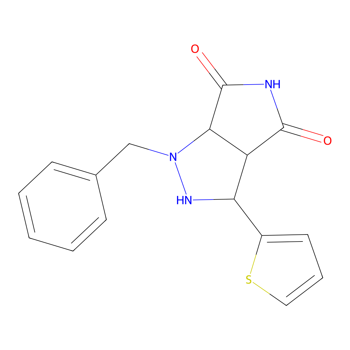 1-benzyl-3-(thiophen-2-yl)tetrahydropyrrolo[3,4-c]pyrazole-4,6(1H,5H)-dione molecular structure, CAS 1005122-85-9