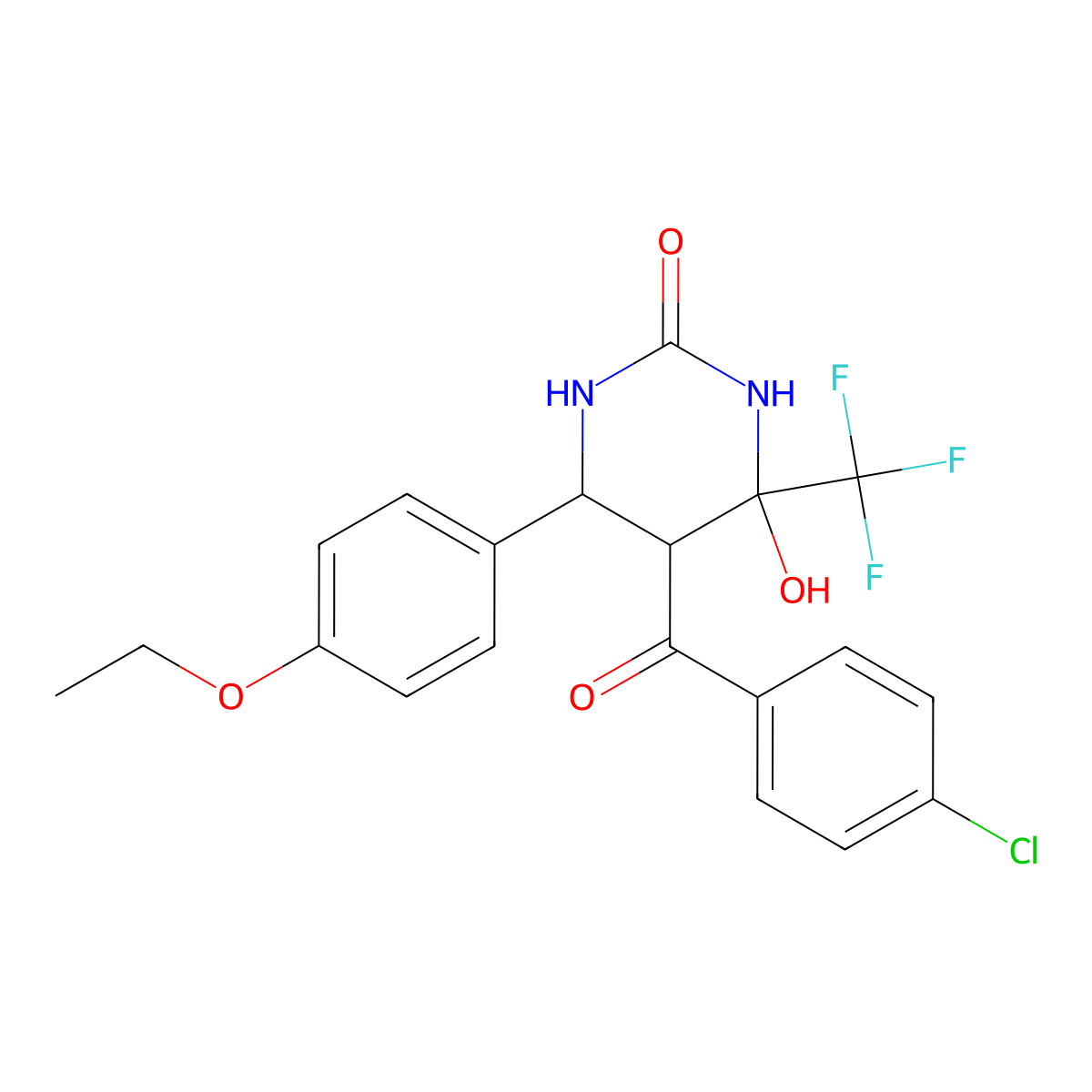 5-(4-Chlorobenzoyl)-6-(4-ethoxyphenyl)-4-hydroxy-4-(trifluoromethyl)-1,3-diazinan-2-one molecular structure, CAS 1005122-89-3