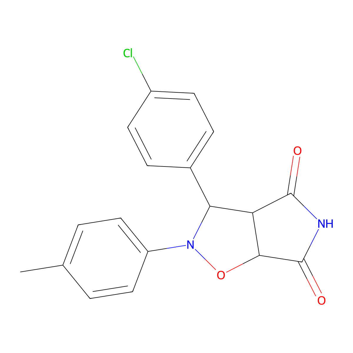 3-(4-chlorophenyl)-2-(p-tolyl)dihydro-2H-pyrrolo[3,4-d]isoxazole-4,6(5H,6aH)-dione molecular structure, CAS 1005122-98-4