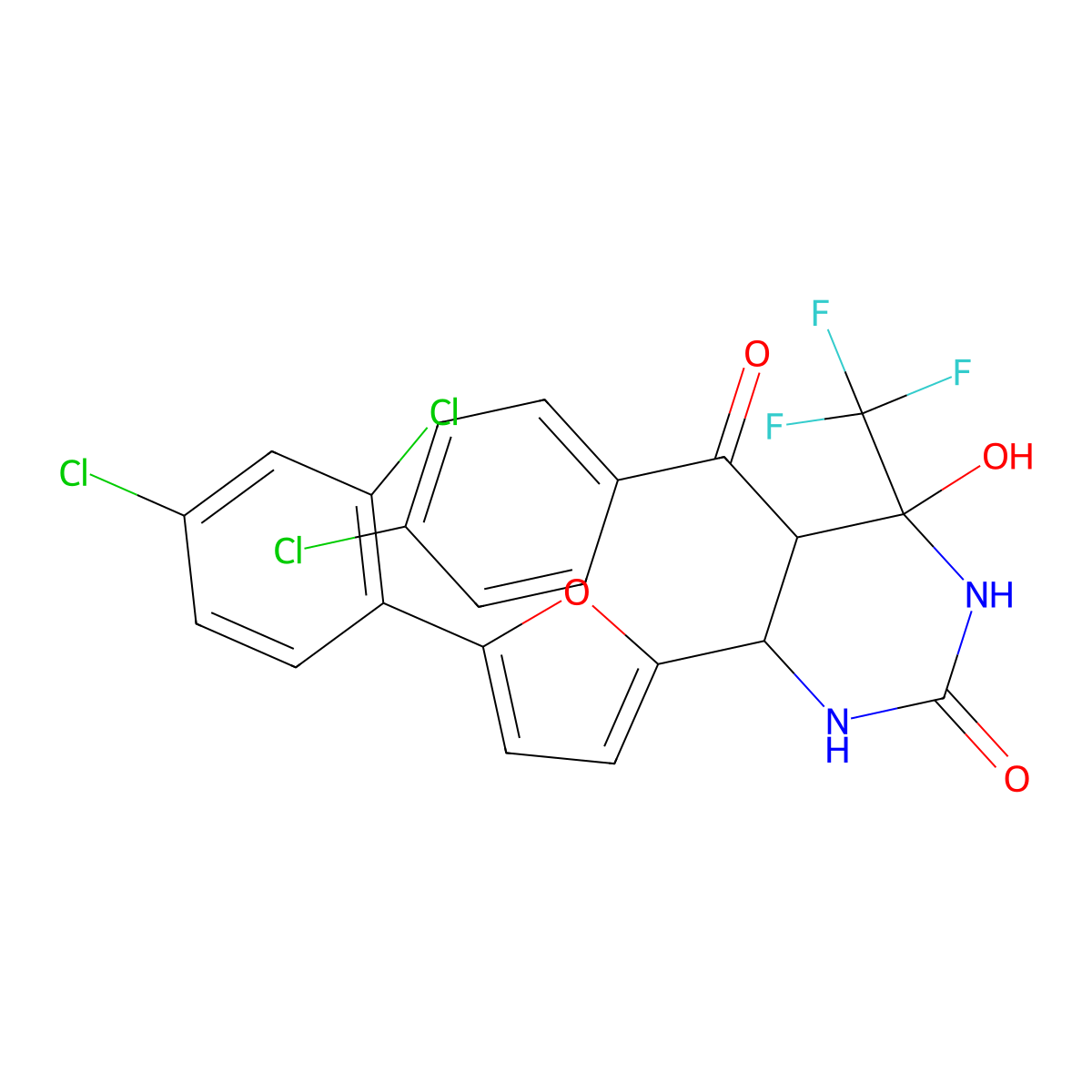 5-[(4-chlorophenyl)carbonyl]-6-[5-(2,4-dichlorophenyl)furan-2-yl]-4-hydroxy-4-(trifluoromethyl)tetrahydropyrimidin-2(1H)-one molecular structure, CAS 1005123-55-6