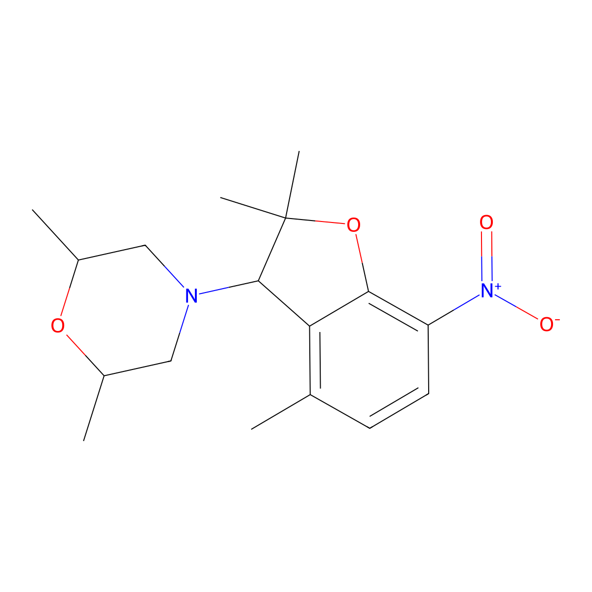 2,6-Dimethyl-4-(2,2,4-trimethyl-7-nitro-2,3-dihydro-1-benzofuran-3-yl)morpholine molecular structure, CAS 1005123-62-5