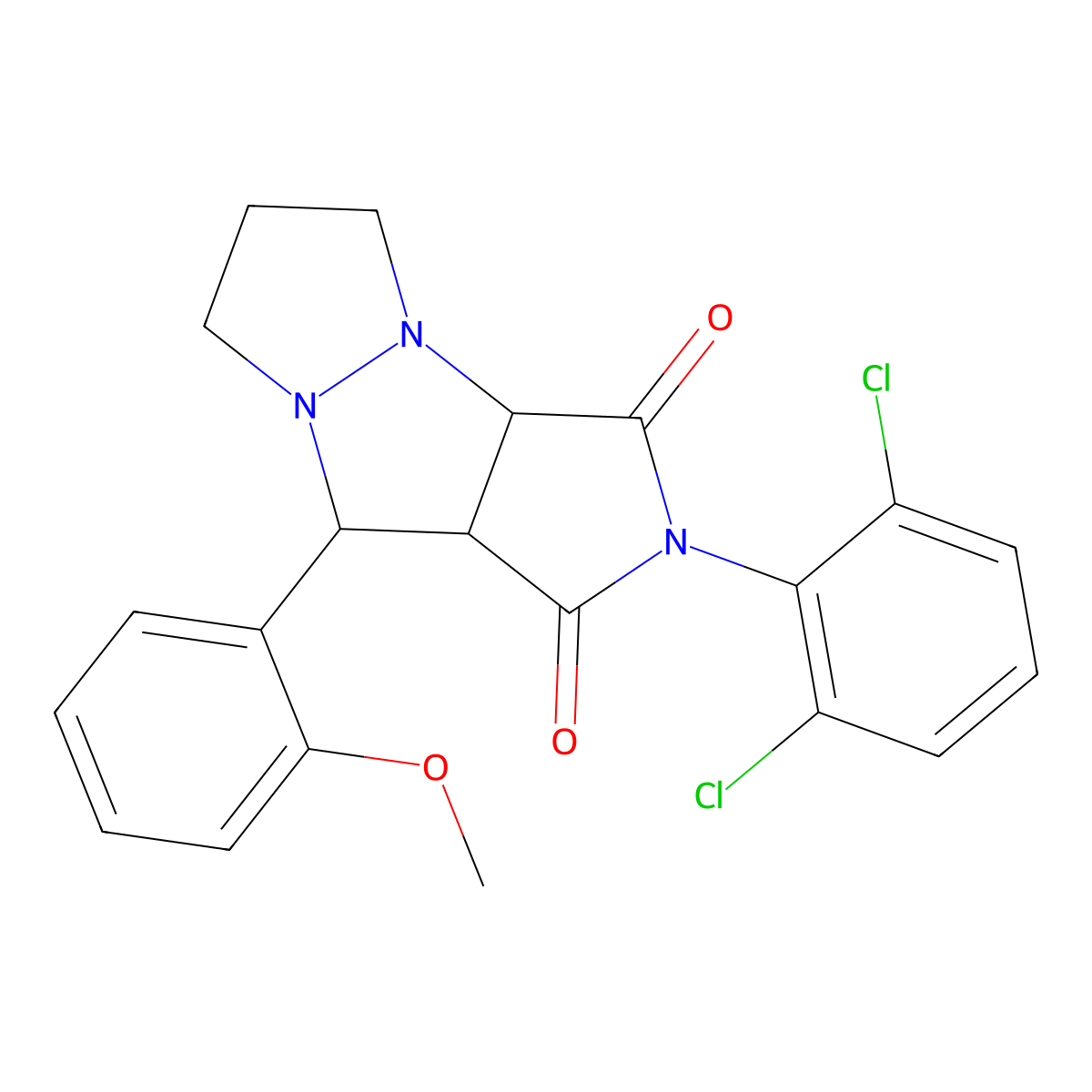 2-(2,6-dichlorophenyl)-9-(2-methoxyphenyl)hexahydro-1H-pyrazolo[1,2-a]pyrrolo[3,4-c]pyrazole-1,3(2H)-dione molecular structure, CAS 1005123-65-8