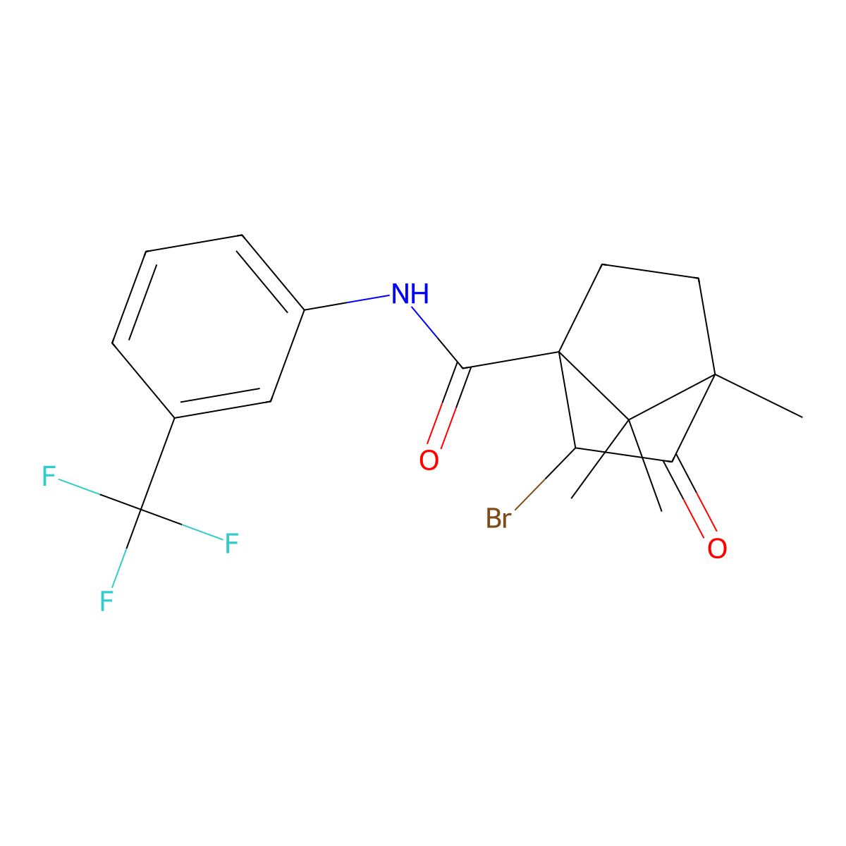 2-bromo-4,7,7-trimethyl-3-oxo-N-[3-(trifluoromethyl)phenyl]bicyclo[2.2.1]heptane-1-carboxamide molecular structure, CAS 1005123-80-7