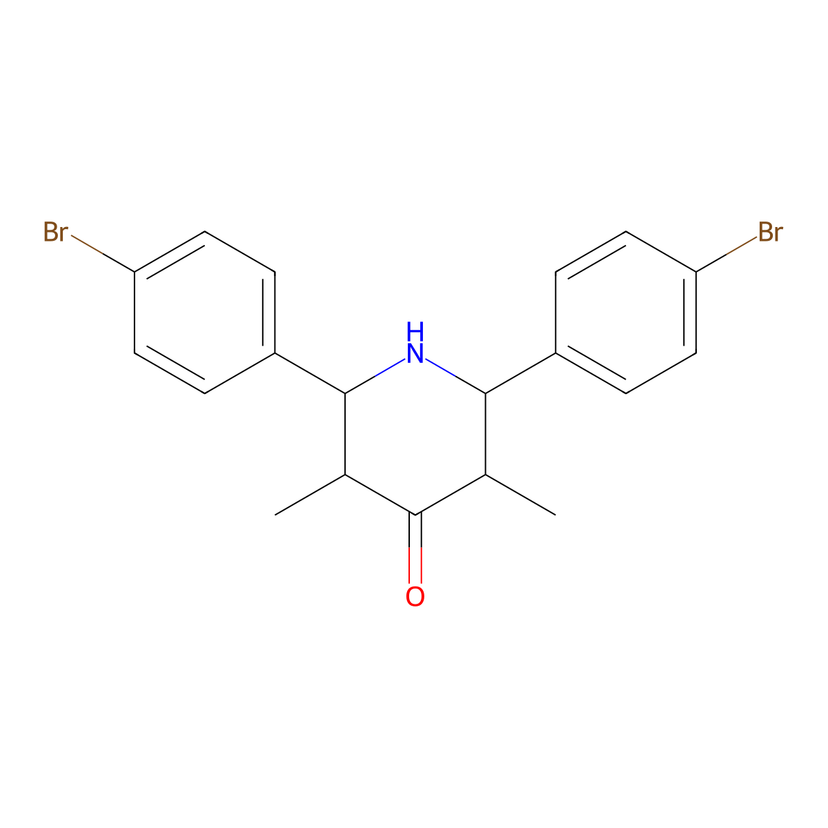 2,6-Bis(4-bromophenyl)-3,5-dimethylpiperidin-4-one molecular structure, CAS 1005124-37-7