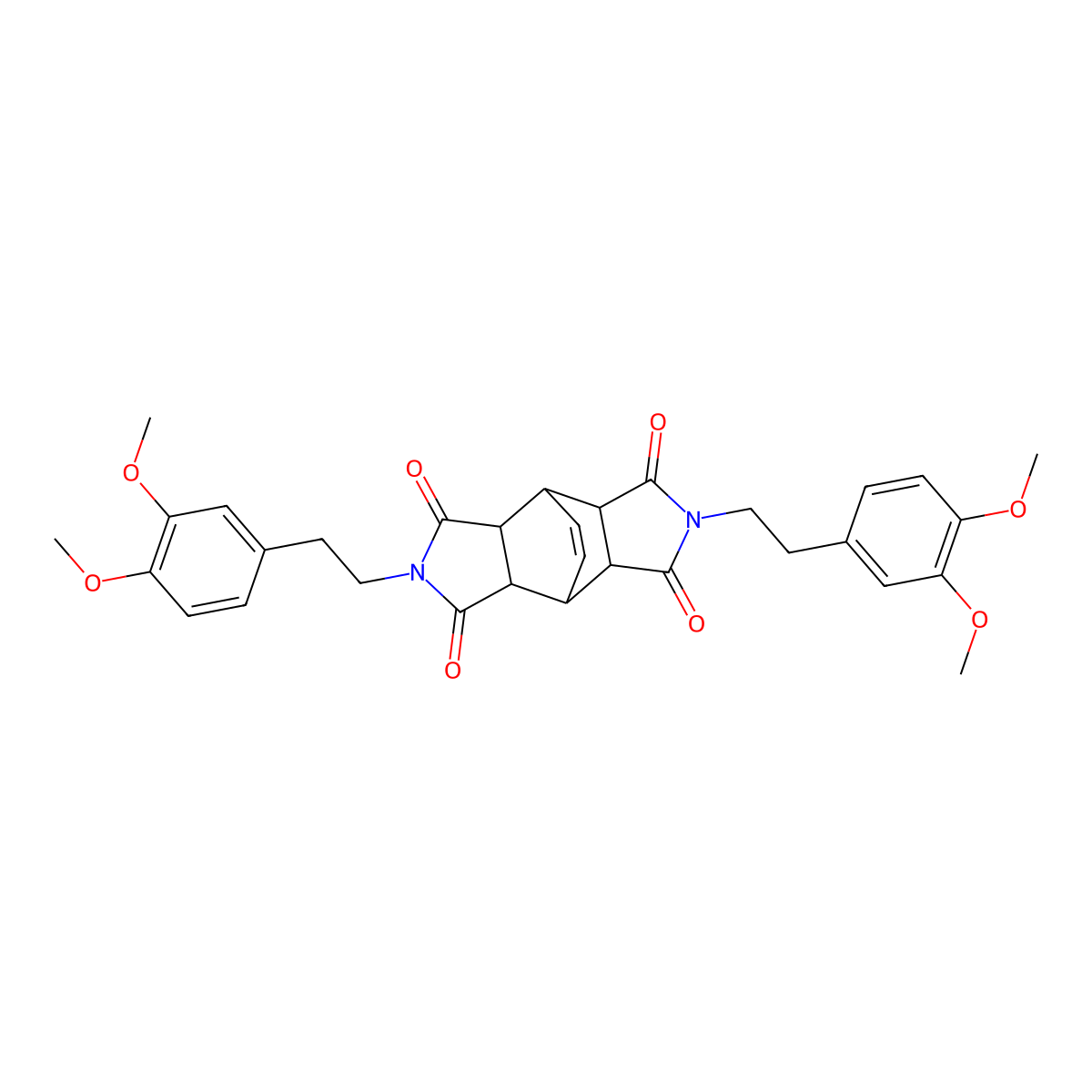 4,10-Bis[2-(3,4-dimethoxyphenyl)ethyl]-4,10-diazatetracyclo[5.5.2.0~2,6~.0~8,12~]tetradec-13-ene-3,5,9,11-tetrone molecular structure, CAS 1005125-07-4