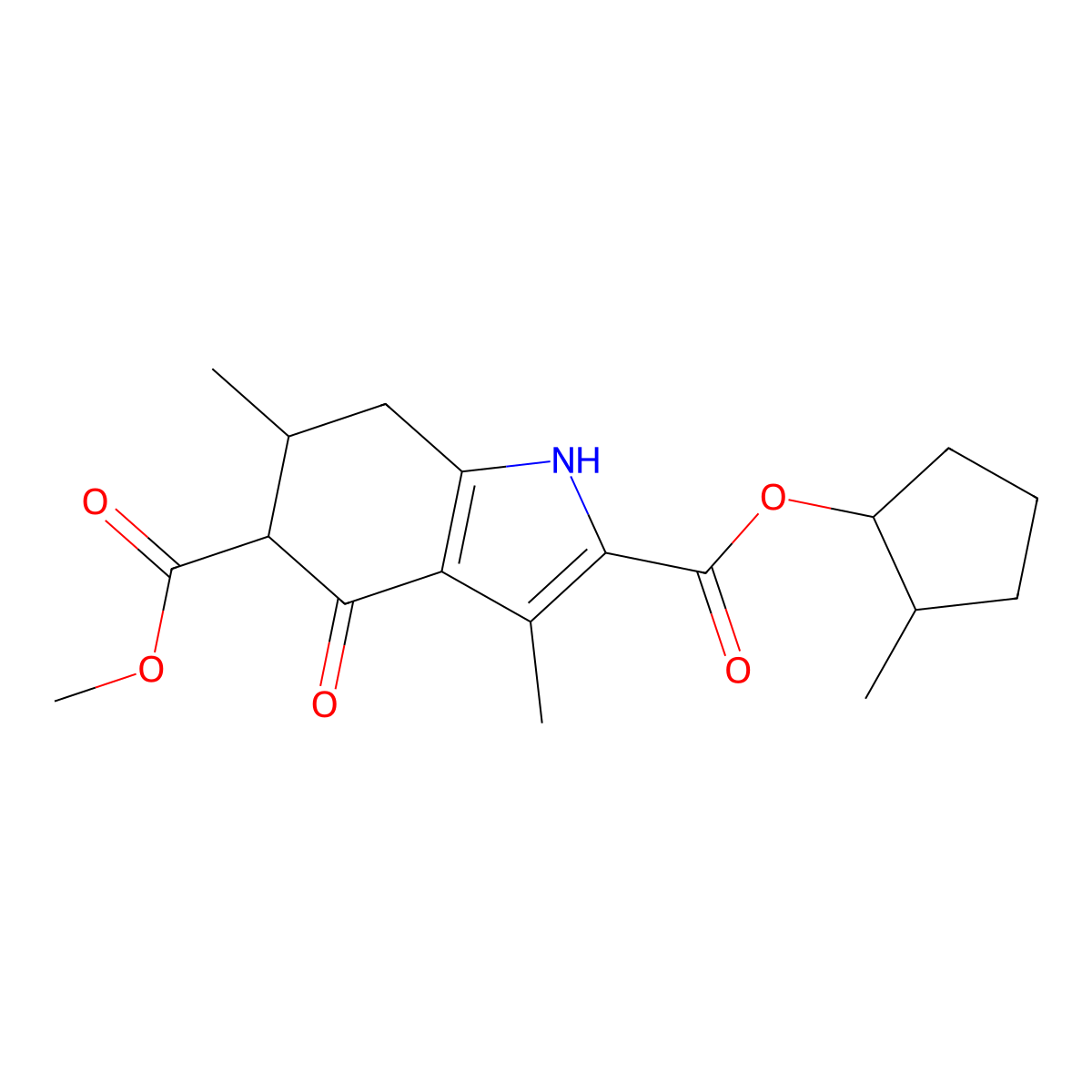 5-methyl 2-(2-methylcyclopentyl) 3,6-dimethyl-4-oxo-4,5,6,7-tetrahydro-1H-indole-2,5-dicarboxylate molecular structure, CAS 1005125-12-1