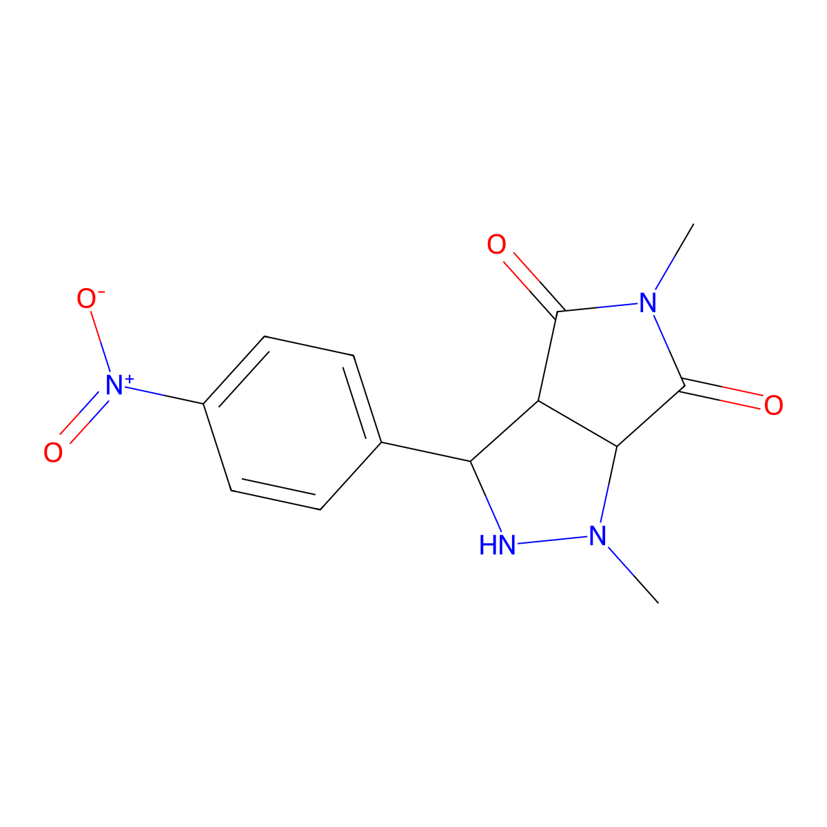 1,5-dimethyl-3-(4-nitrophenyl)tetrahydropyrrolo[3,4-c]pyrazole-4,6(1H,5H)-dione molecular structure, CAS 1005126-04-4