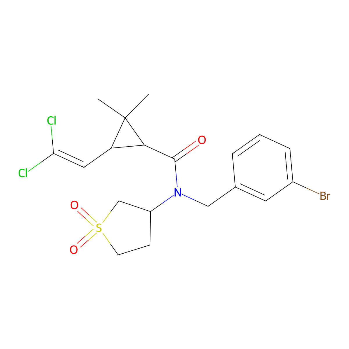 N-(3-bromobenzyl)-3-(2,2-dichloroethenyl)-N-(1,1-dioxidotetrahydrothiophen-3-yl)-2,2-dimethylcyclopropanecarboxamide molecular structure, CAS 1005126-27-1