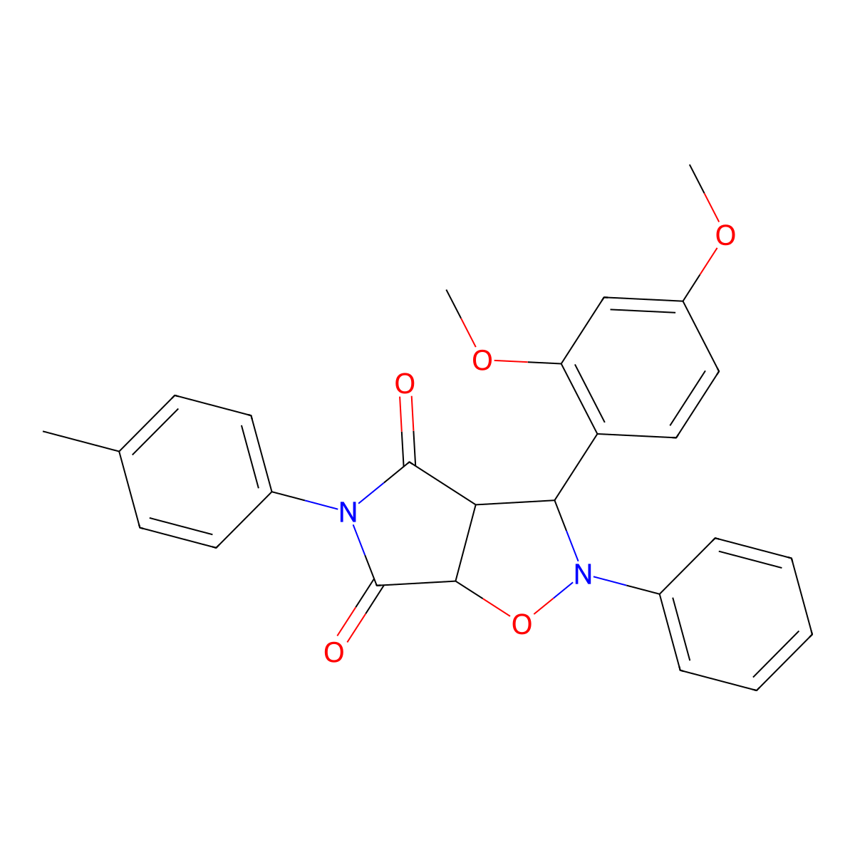 3-(2,4-dimethoxyphenyl)-2-phenyl-5-(p-tolyl)dihydro-2H-pyrrolo[3,4-d]isoxazole-4,6(5H,6aH)-dione molecular structure, CAS 1005126-49-7