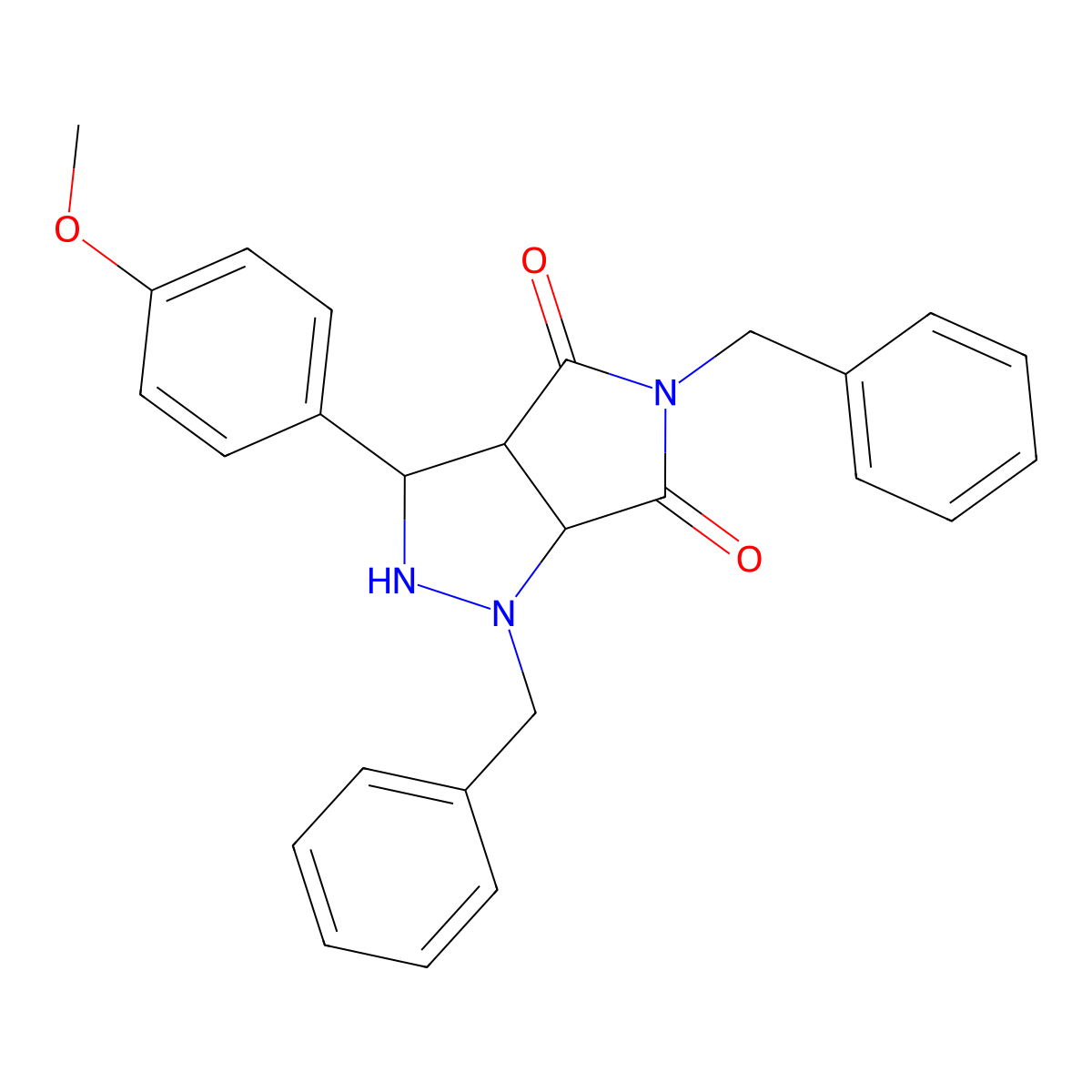 1,5-dibenzyl-3-(4-methoxyphenyl)tetrahydropyrrolo[3,4-c]pyrazole-4,6(1H,5H)-dione molecular structure, CAS 1005127-13-8