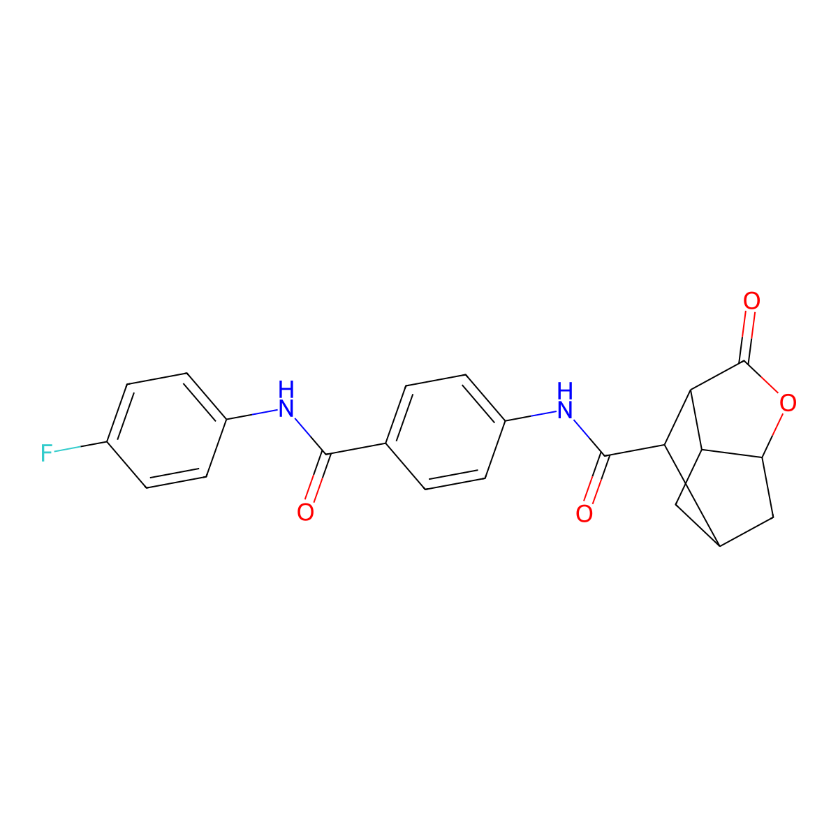 N-{4-[(4-fluorophenyl)carbamoyl]phenyl}-2-oxohexahydro-2H-3,5-methanocyclopenta[b]furan-7-carboxamide molecular structure, CAS 1005127-14-9