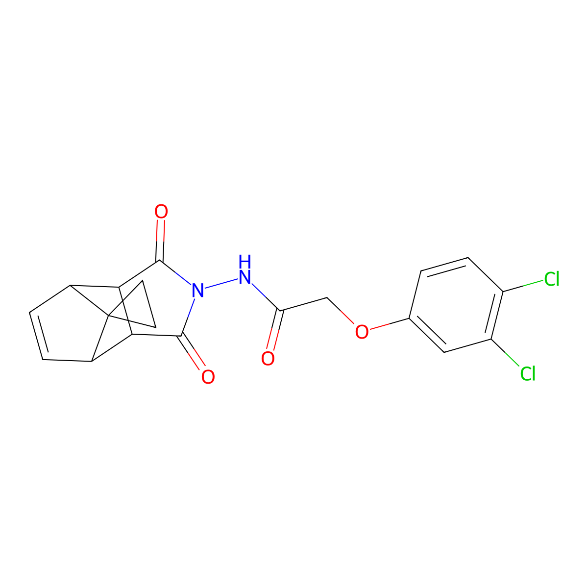 2-(3,4-dichlorophenoxy)-N-(1,3-dioxo-1,3,3a,4,7,7a-hexahydro-2H-spiro[2-aza-4,7-methanoisoindole-8,1'-cyclopropan]-2-yl)acetamide molecular structure, CAS 1005127-53-6