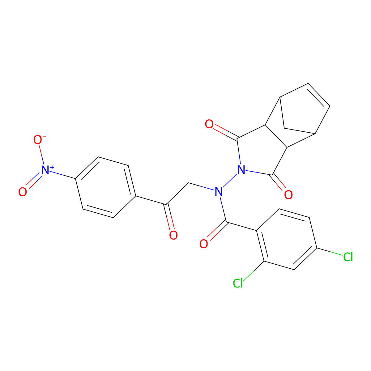 2,4-dichloro-N-(1,3-dioxo-1,3,3a,4,7,7a-hexahydro-2H-4,7-methanoisoindol-2-yl)-N-[2-(4-nitrophenyl)-2-oxoethyl]benzamide molecular structure, CAS 1005127-65-0