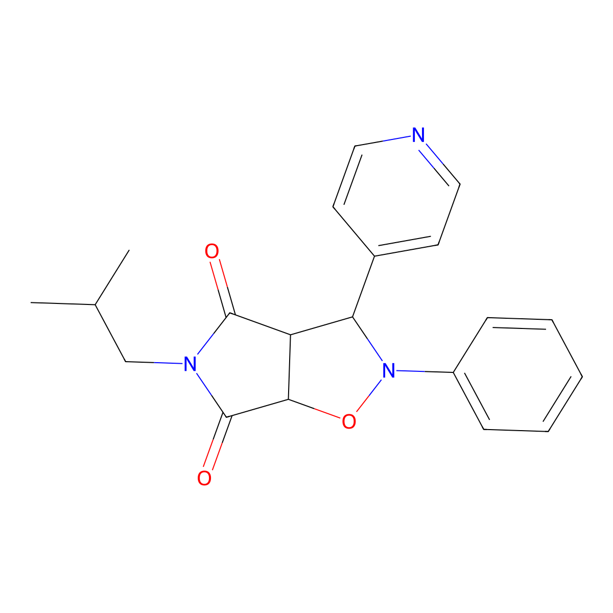 5-isobutyl-2-phenyl-3-(pyridin-4-yl)dihydro-2H-pyrrolo[3,4-d]isoxazole-4,6(5H,6aH)-dione molecular structure, CAS 1005127-71-8