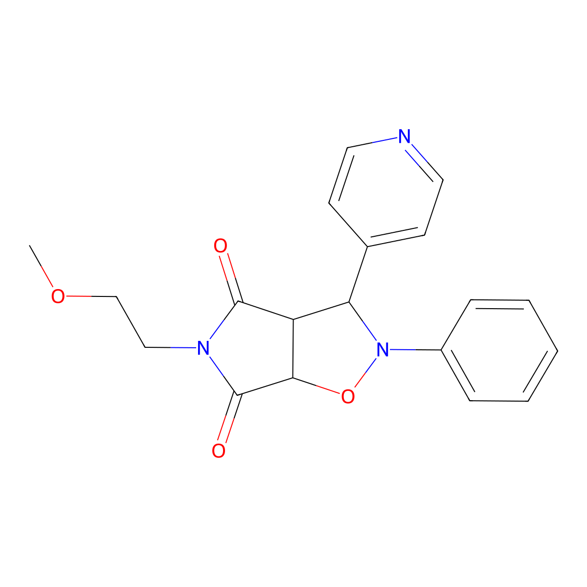 5-(2-methoxyethyl)-2-phenyl-3-(pyridin-4-yl)dihydro-2H-pyrrolo[3,4-d][1,2]oxazole-4,6(3H,5H)-dione molecular structure, CAS 1005127-73-0