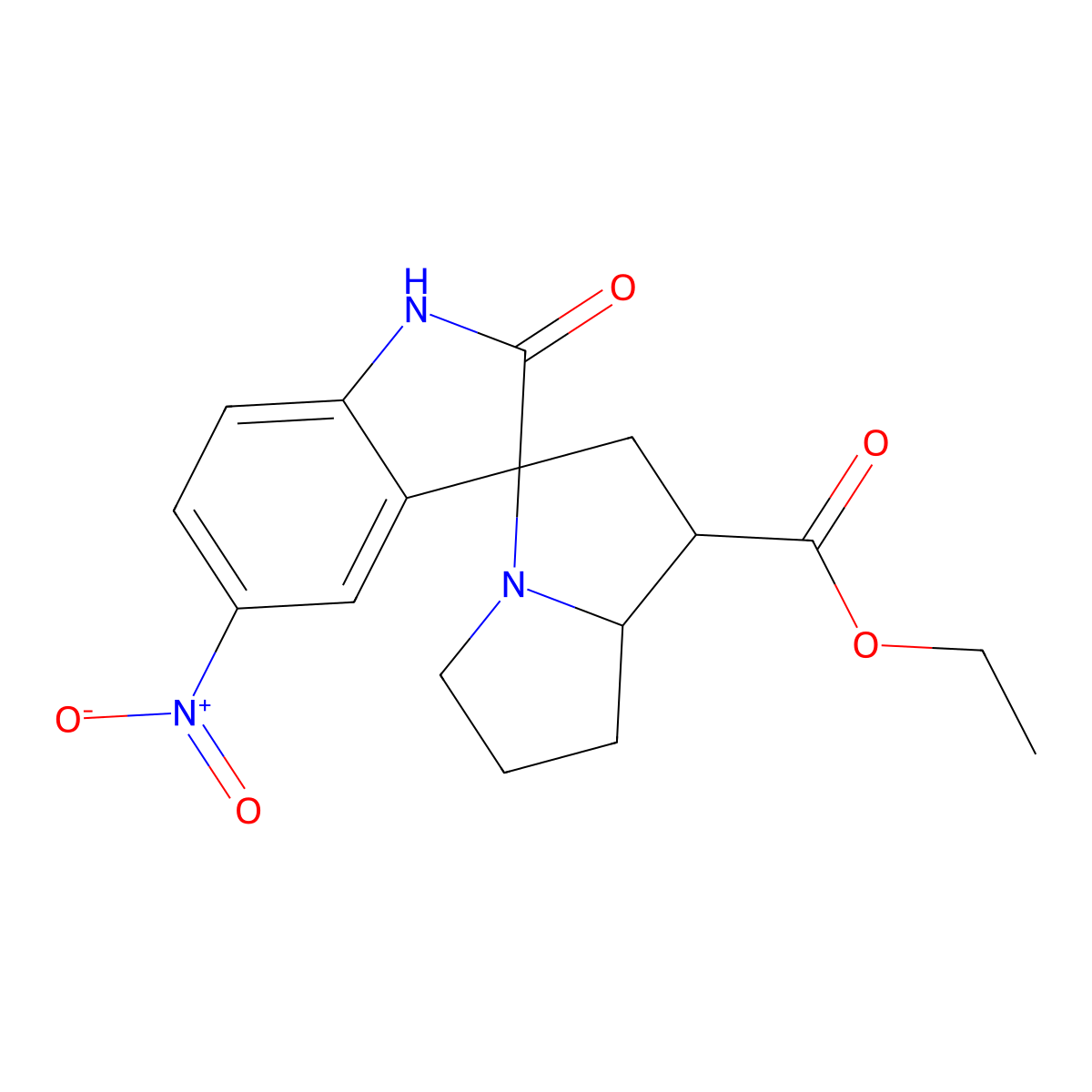 Ethyl 5-nitro-2-oxo-1,1',2,2',5',6',7',7a'-octahydrospiro[indole-3,3'-pyrrolizine]-1'-carboxylate molecular structure, CAS 1005128-35-7