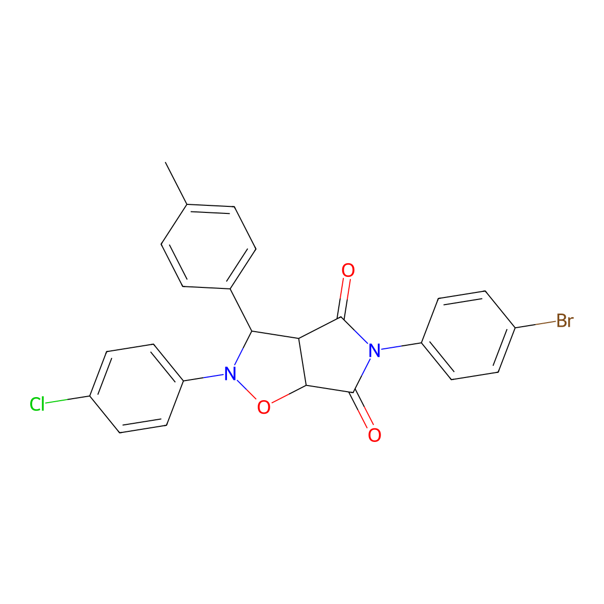 5-(4-bromophenyl)-2-(4-chlorophenyl)-3-(p-tolyl)dihydro-2H-pyrrolo[3,4-d]isoxazole-4,6(5H,6aH)-dione molecular structure, CAS 1005130-14-2
