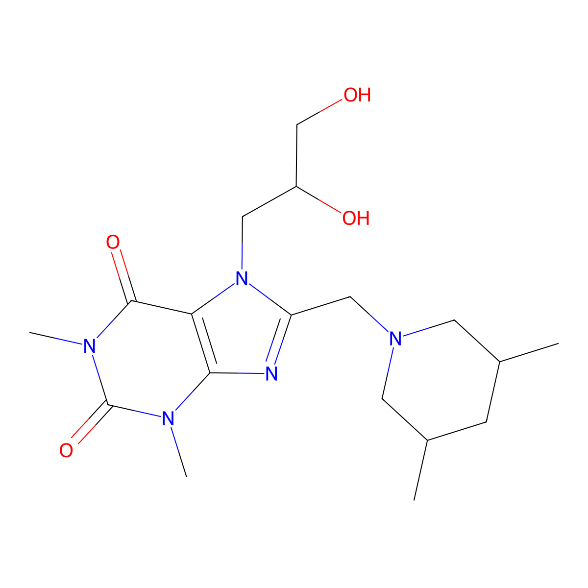 7-(2,3-Dihydroxypropyl)-8-[(3,5-dimethylpiperidin-1-yl)methyl]-1,3-dimethylpurine-2,6-dione molecular structure, CAS 1005130-78-8