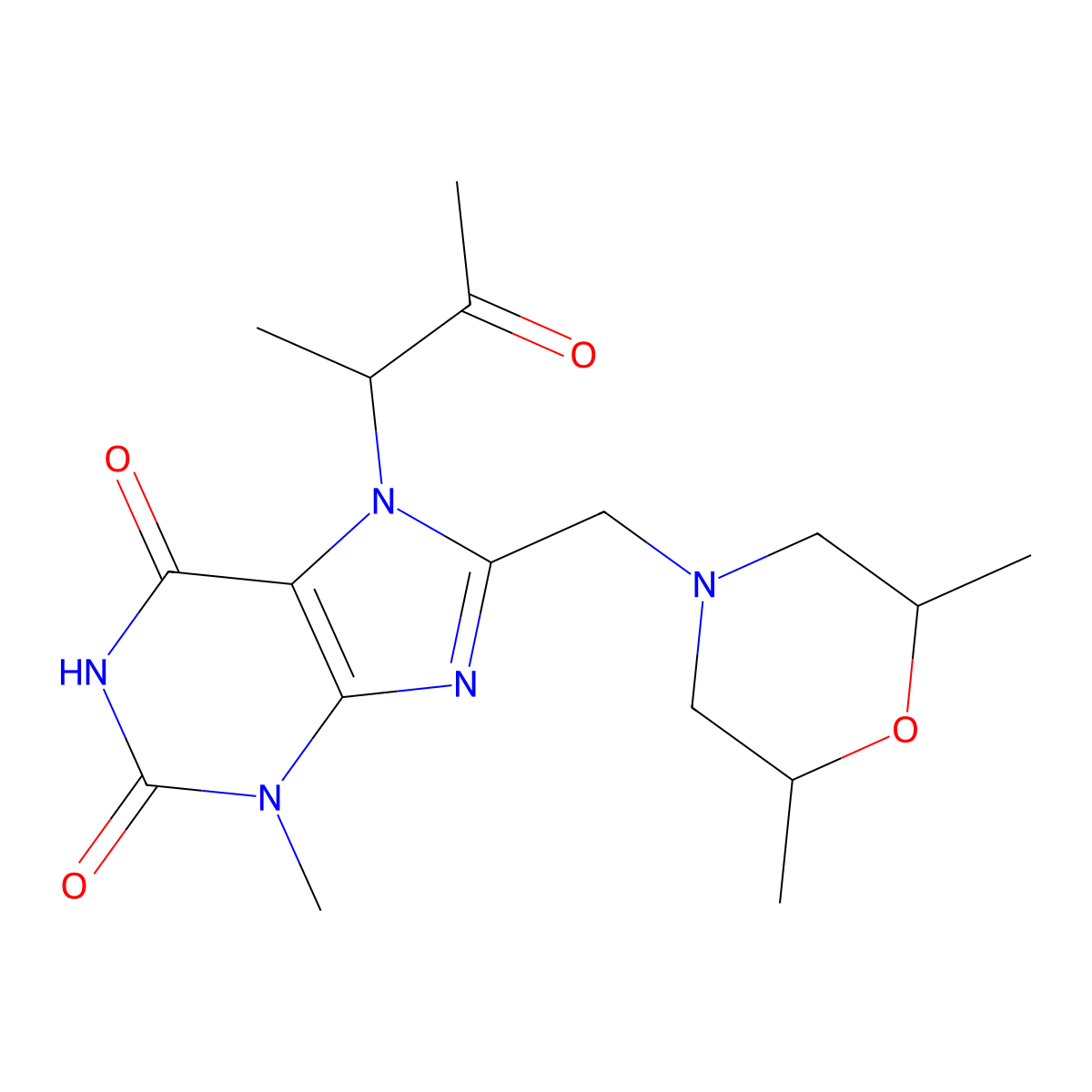 8-[(2,6-Dimethylmorpholin-4-yl)methyl]-3-methyl-7-(3-oxobutan-2-yl)purine-2,6-dione molecular structure, CAS 1005130-92-6