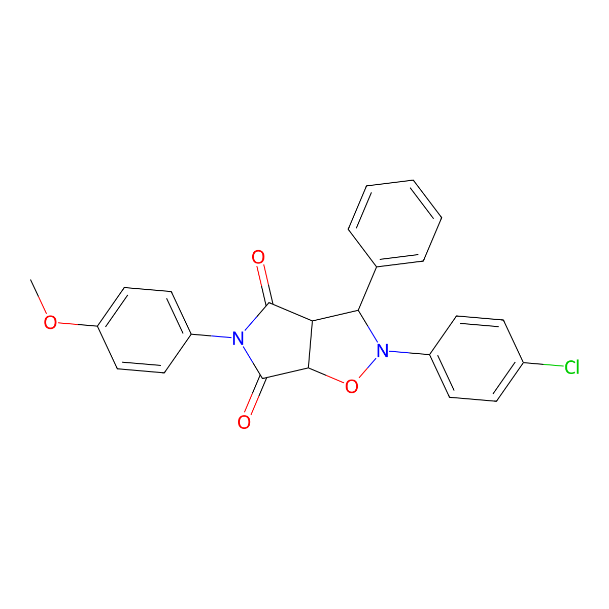 2-(4-chlorophenyl)-5-(4-methoxyphenyl)-3-phenyldihydro-2H-pyrrolo[3,4-d]isoxazole-4,6(5H,6aH)-dione molecular structure, CAS 1005130-93-7