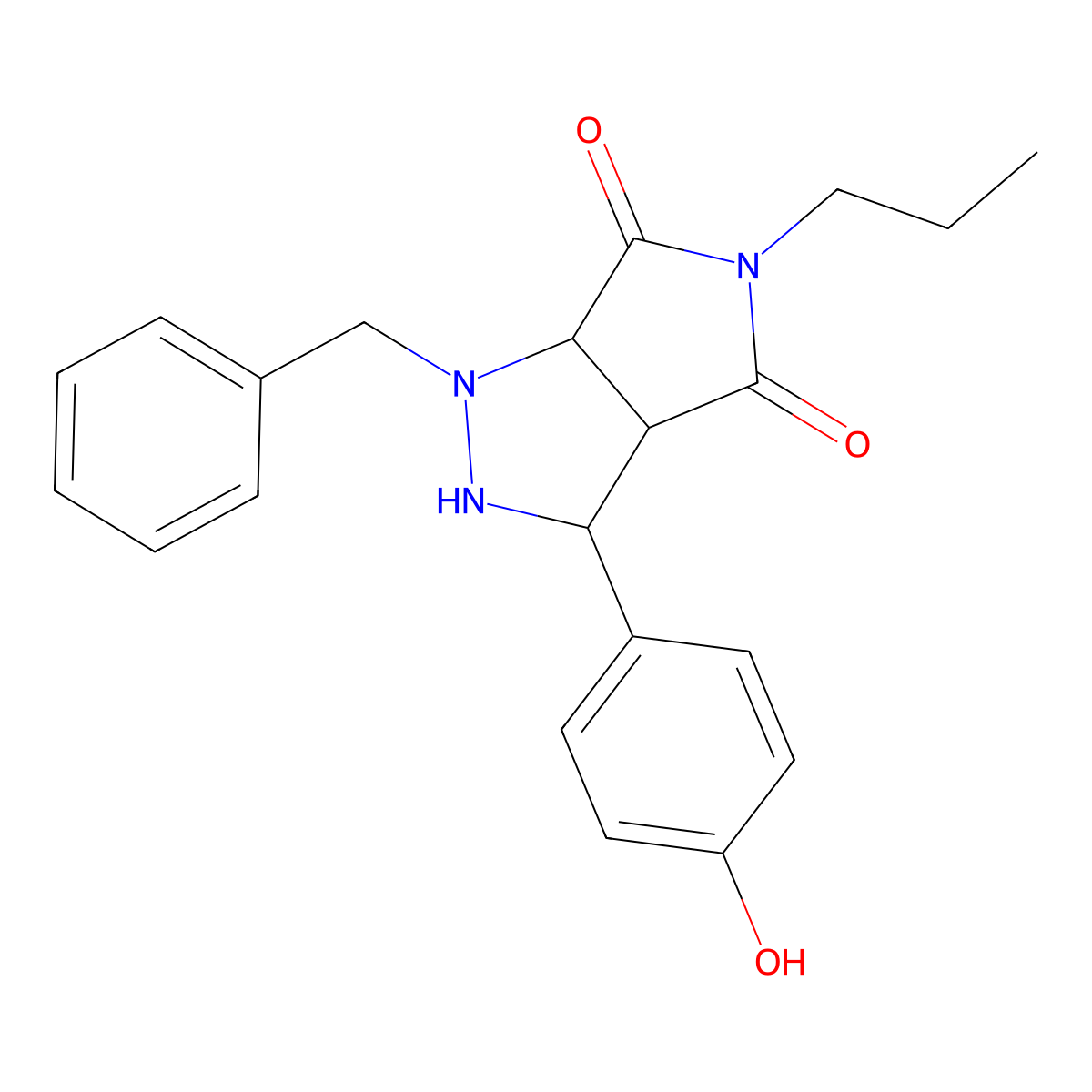 1-benzyl-3-(4-hydroxyphenyl)-5-propyltetrahydropyrrolo[3,4-c]pyrazole-4,6(1H,5H)-dione molecular structure, CAS 1005131-04-3