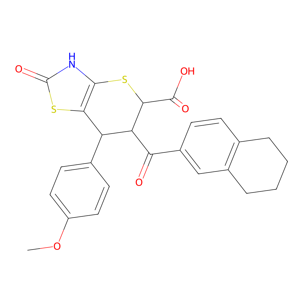 7-(4-methoxyphenyl)-2-oxo-6-(5,6,7,8-tetrahydronaphthalen-2-ylcarbonyl)-3,5,6,7-tetrahydro-2H-thiopyrano[2,3-d][1,3]thiazole-5-carboxylic acid molecular structure, CAS 1005131-15-6