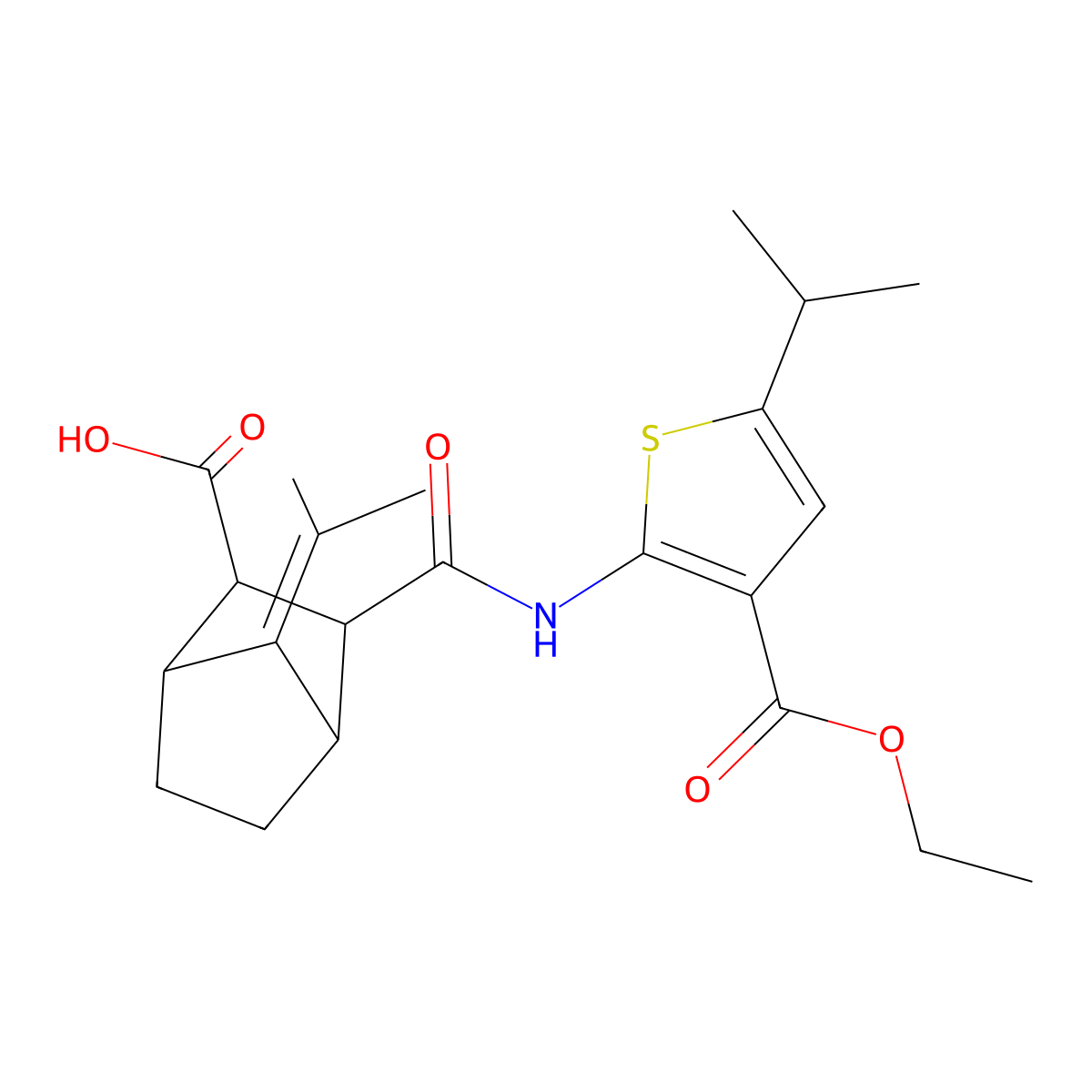 3-({[3-(Ethoxycarbonyl)-5-isopropyl-2-thienyl]amino}carbonyl)-7-(1-methylethylidene)bicyclo[2.2.1]heptane-2-carboxylic acid molecular structure, CAS 1005133-06-1