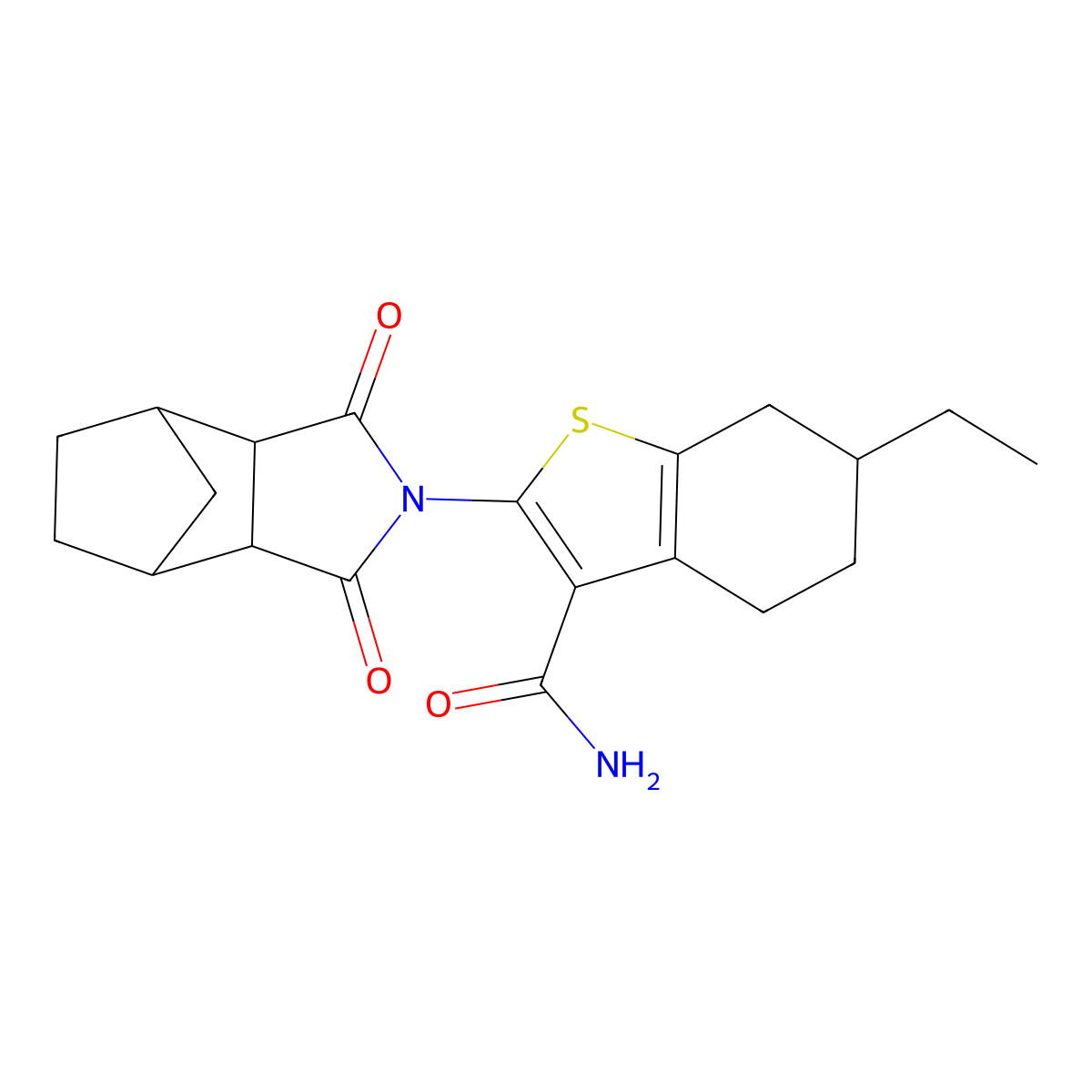 2-(1,3-dioxooctahydro-2H-4,7-methanoisoindol-2-yl)-6-ethyl-4,5,6,7-tetrahydro-1-benzothiophene-3-carboxamide molecular structure, CAS 1005133-42-5