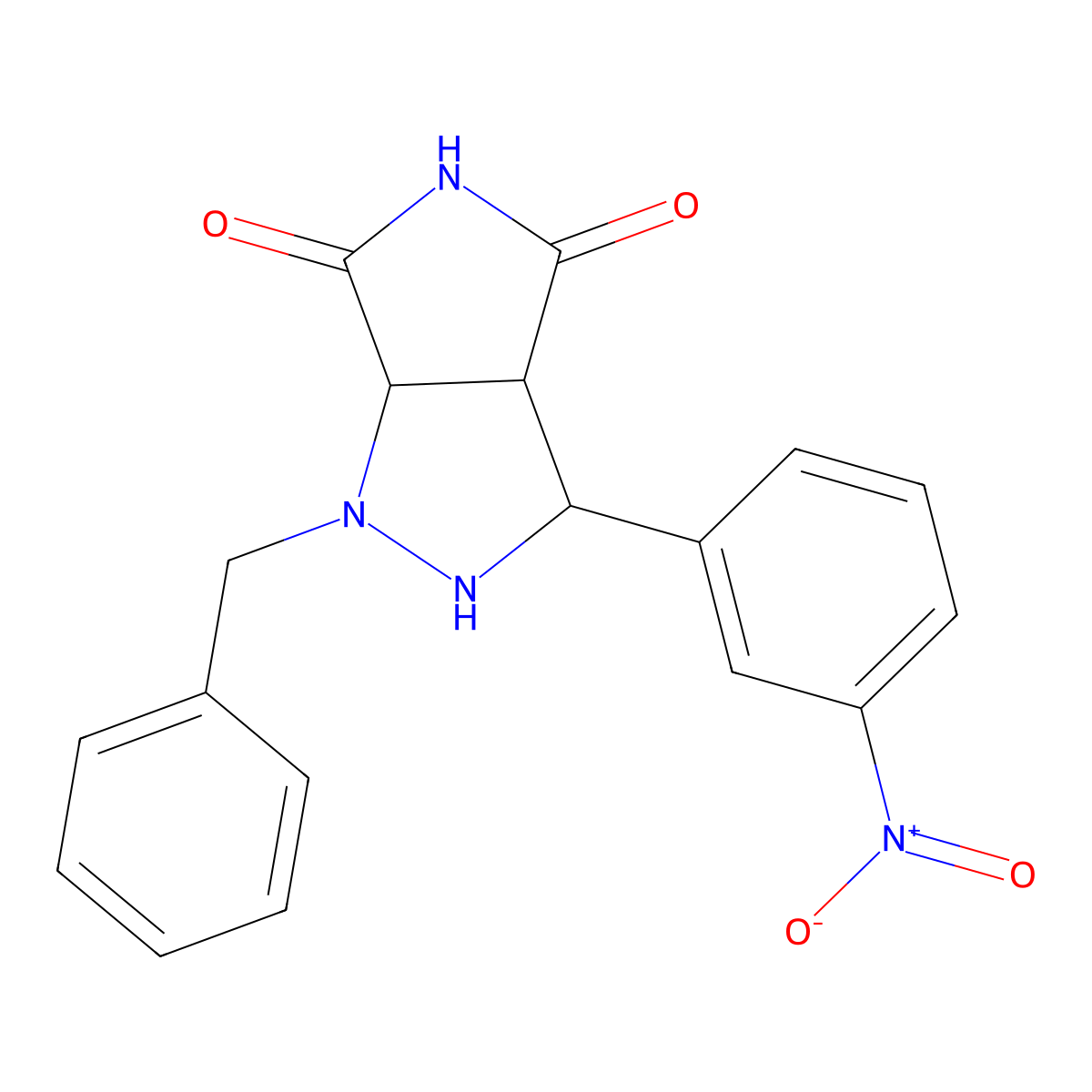 1-Benzyl-3-(3-nitrophenyl)-2,3,3a,6a-tetrahydropyrrolo[3,4-c]pyrazole-4,6-dione molecular structure, CAS 1005133-61-8