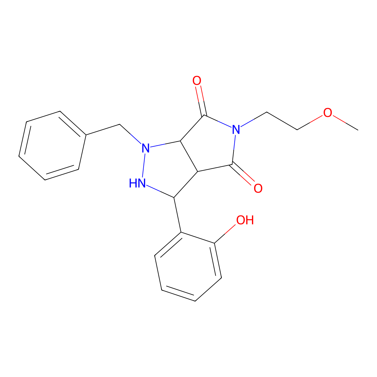 1-benzyl-3-(2-hydroxyphenyl)-5-(2-methoxyethyl)tetrahydropyrrolo[3,4-c]pyrazole-4,6(2H,5H)-dione molecular structure, CAS 1005136-64-0