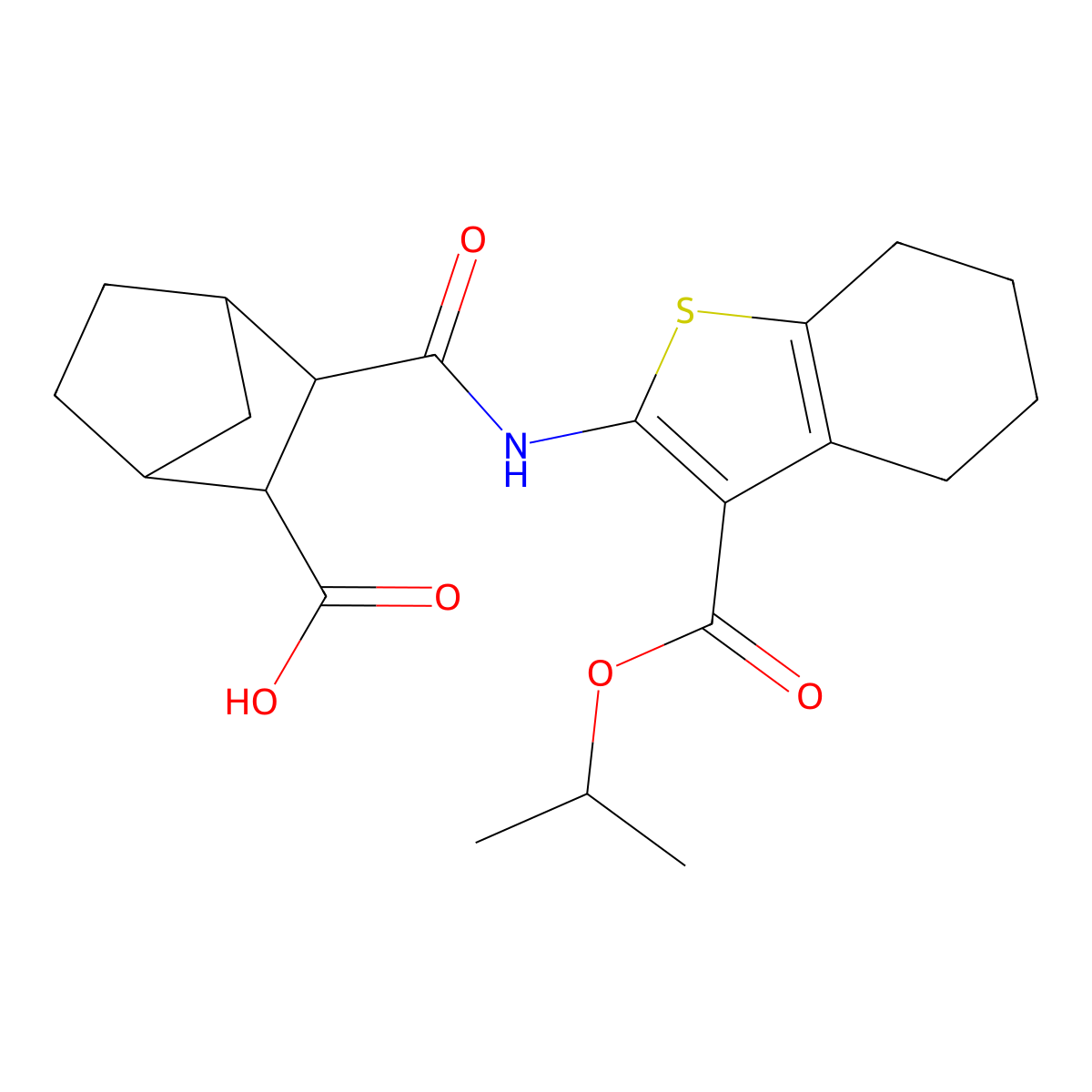 3-({3-[(Propan-2-yloxy)carbonyl]-4,5,6,7-tetrahydro-1-benzothiophen-2-yl}carbamoyl)bicyclo[2.2.1]heptane-2-carboxylic acid molecular structure, CAS 1005138-00-0